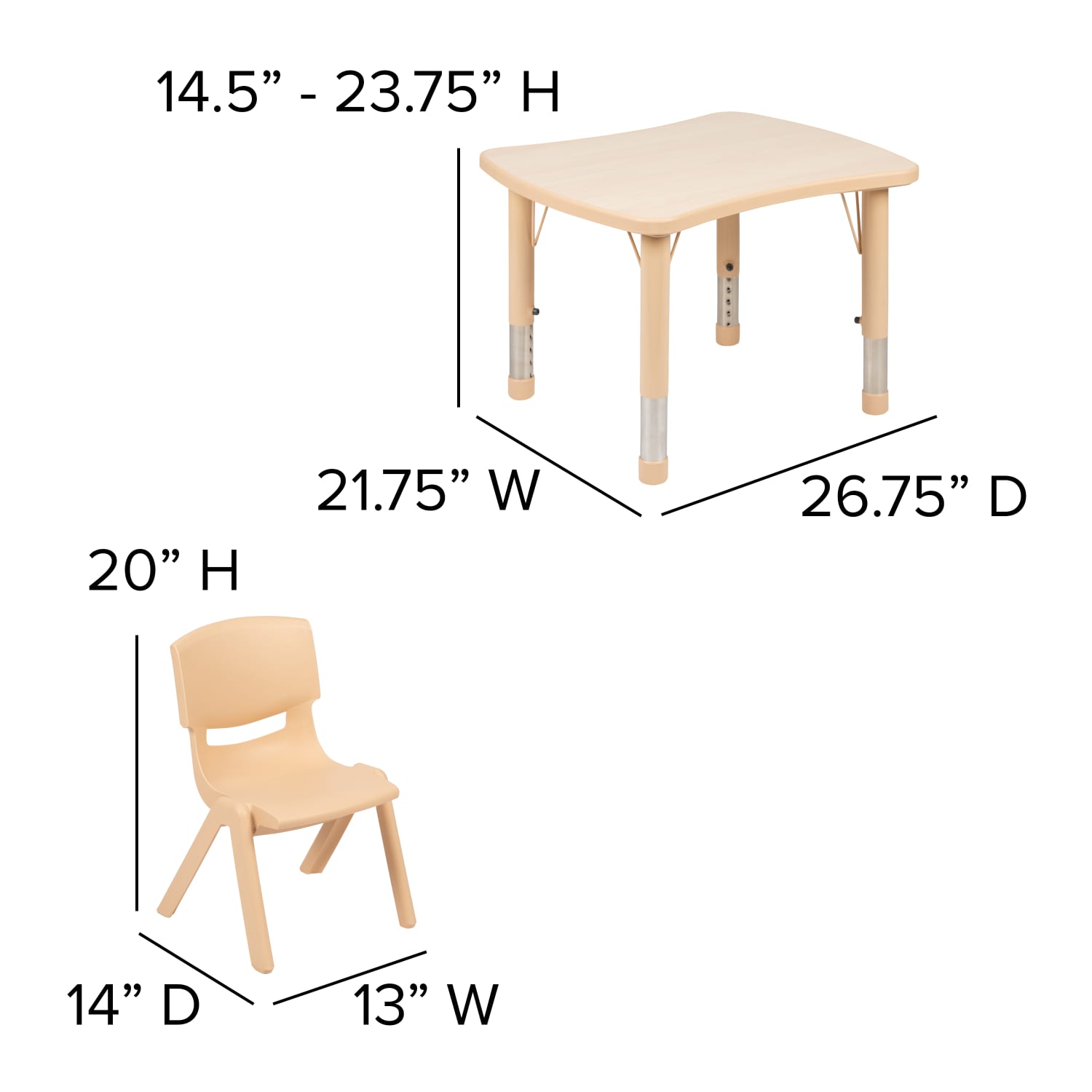 Flash Furniture Rectangular HeightAdjustable Activity Table Set With 2 Chairs 2312inH x 2178inW x 2658inD Natural PopularChairscom Flash Furniture Rectangular Height Adjustable Activity Table Set With 2 Chairs 23 12inH x 21 78inW x 26 58inD Natural PopularChairscom