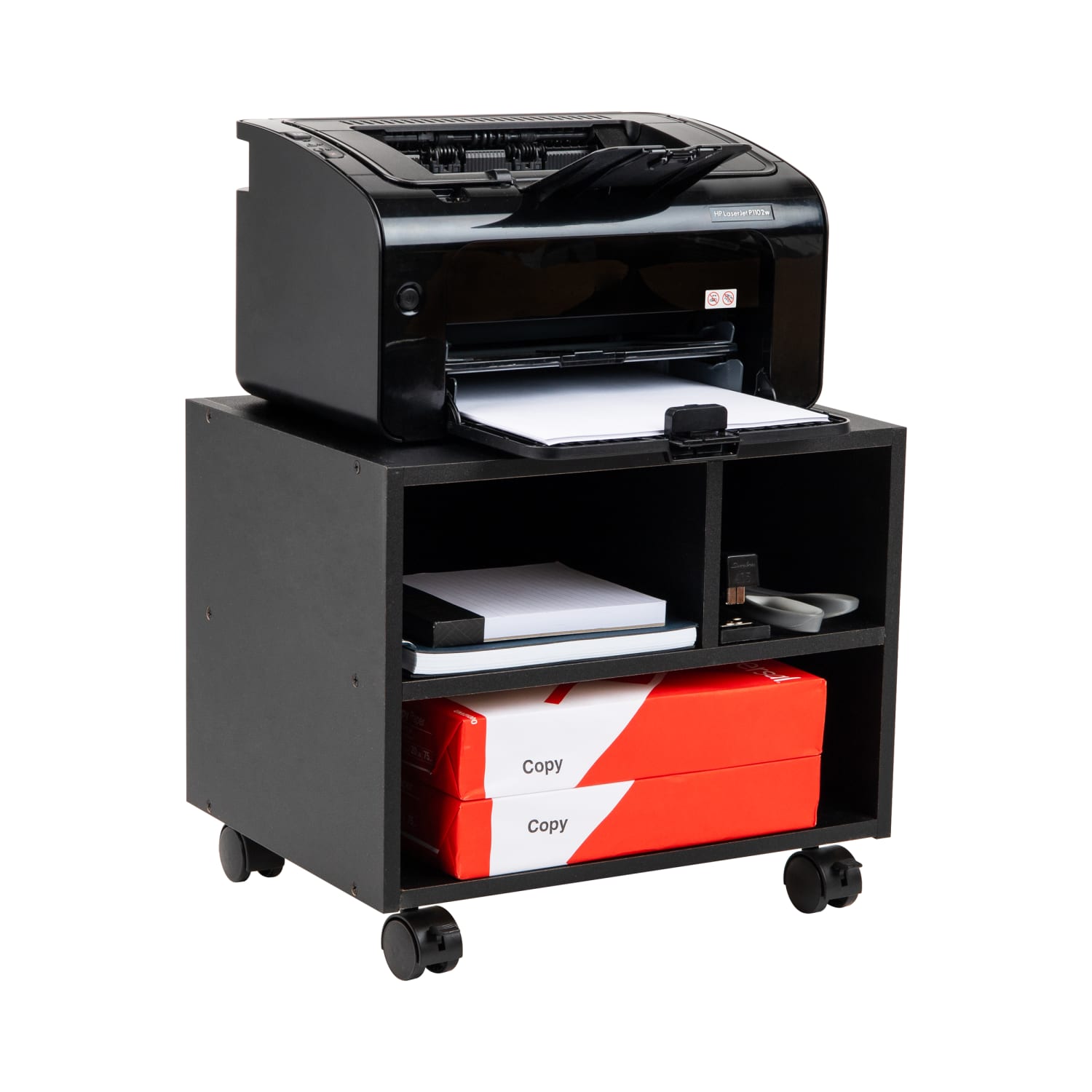 Mind Reader MDF Rolling Utility Printer Cart, 13-3/4inH  x 12inW x 16inD, Black - Image 3