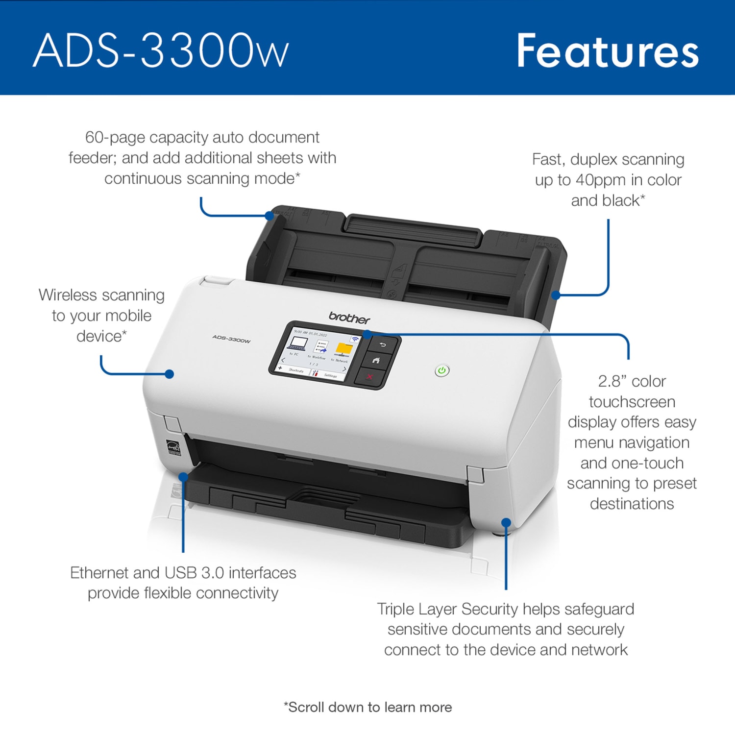 Brother ADS-3300W Wireless High-Speed Desktop Scanner - Image 3