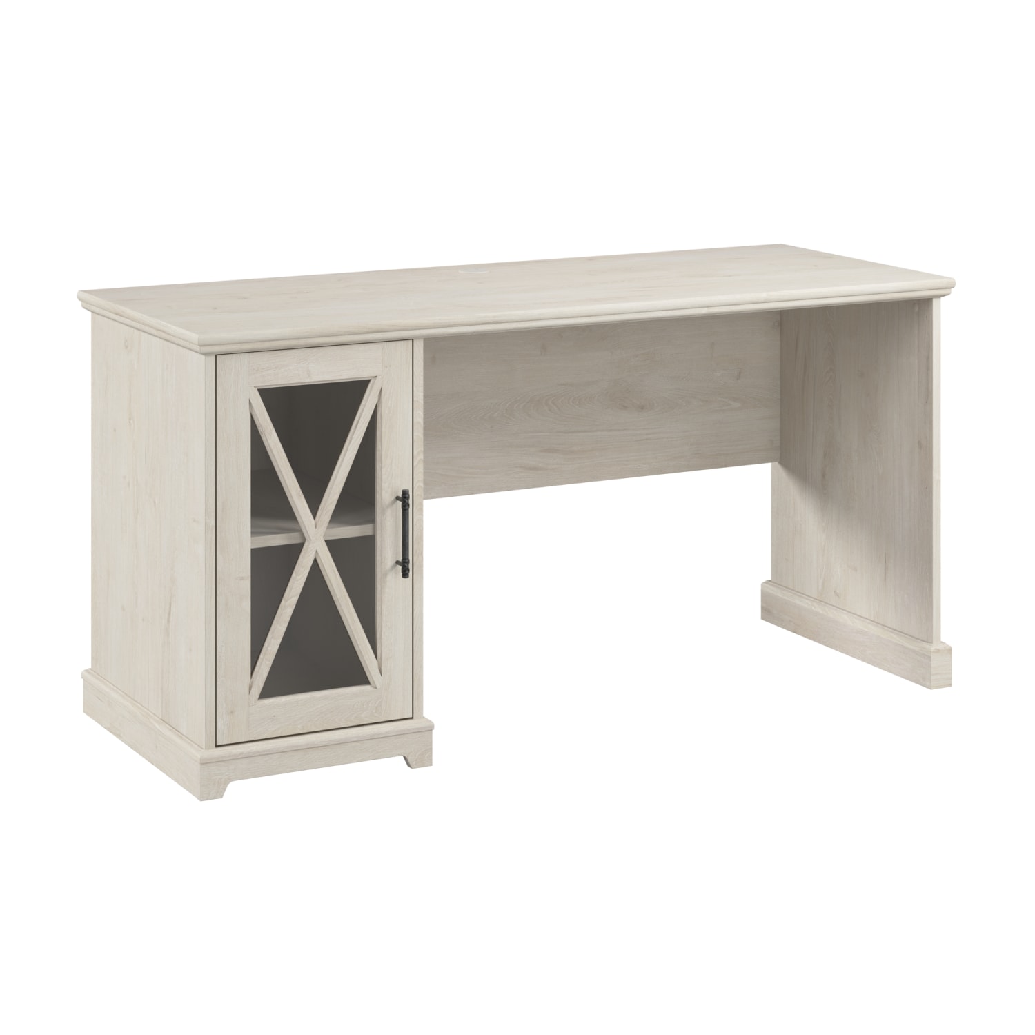 Bush Business Furniture Lennox 60inW Farmhouse Computer Desk With Storage Cabinet, Linen White Oak, Standard Delivery