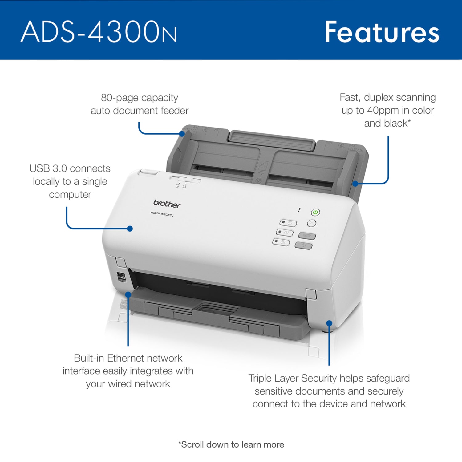 Brother ADS-4300N Professional Desktop Scanner - Image 3