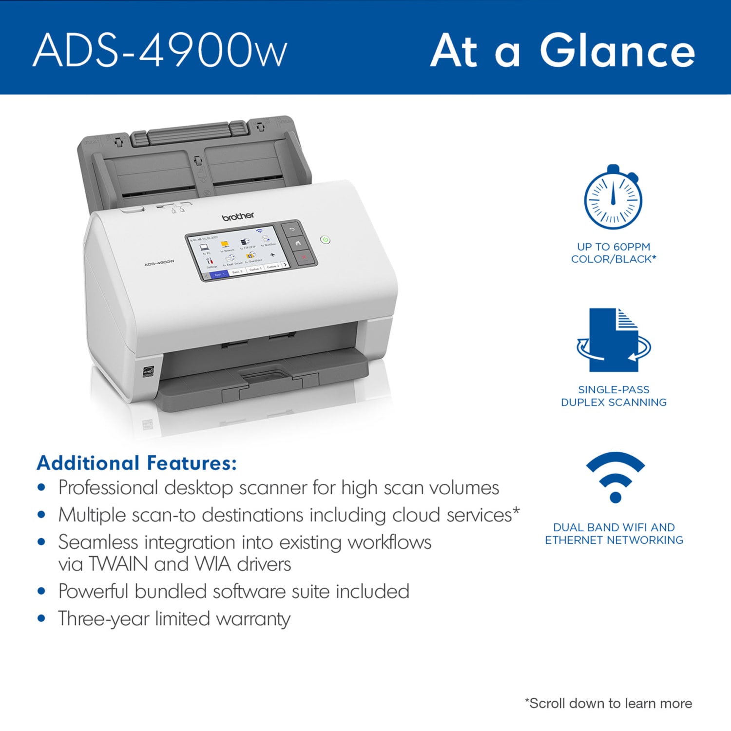 Brother Professional Wireless Desktop Scanner, ADS-4900W - Image 4