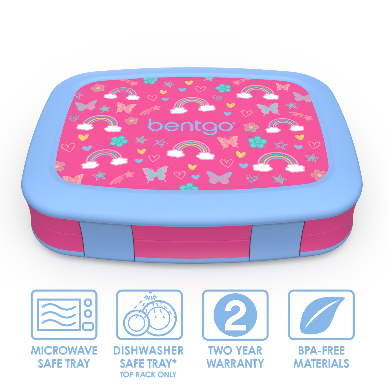 Bentgo Kids Prints 5-Compartment Lunch Box, 2inH x 6-1/2inW x 8-1/2inD, Rainbows/Butterflies - Image 4