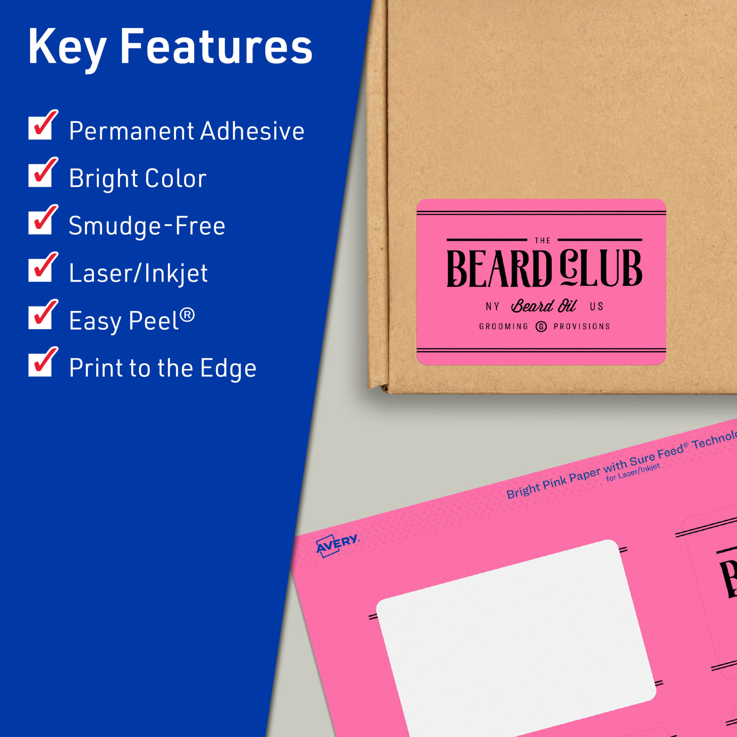 Avery Print-To-The-Edge Labels With Sure Feed Technology And Easy Peel, 94205-BPP20, Rectangle, 1-1/2in x 3-3/4in, Matte Bright Pink, Pack of 200 - Image 3