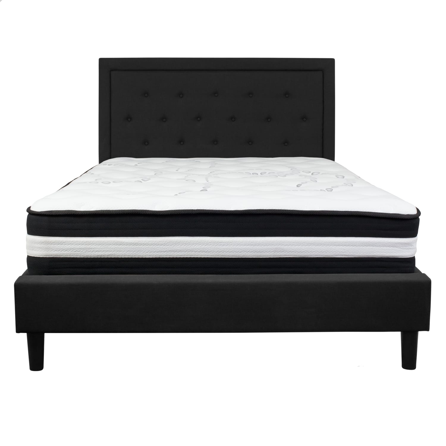 Flash Furniture Roxbury Panel Tufted Upholstered Platform Bed and Pocket Spring Mattress, Queen, 50-3/4inH x 65-3/4inW x 85-3/4inL, Black - Image 6