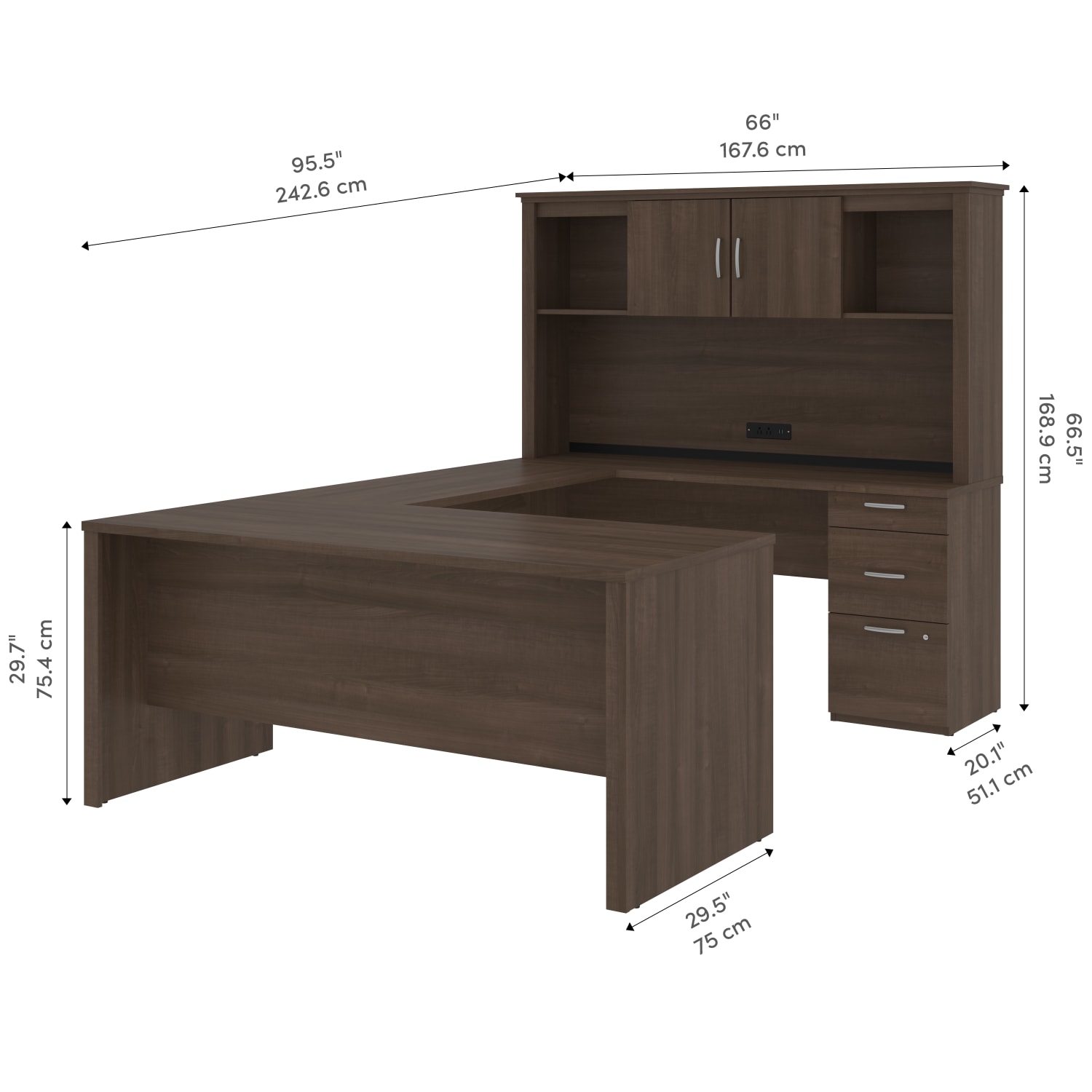 Bestar Logan U-Shaped Desk With Hutch, Lateral File Cabinet And Bookcase, Antigua - Image 5