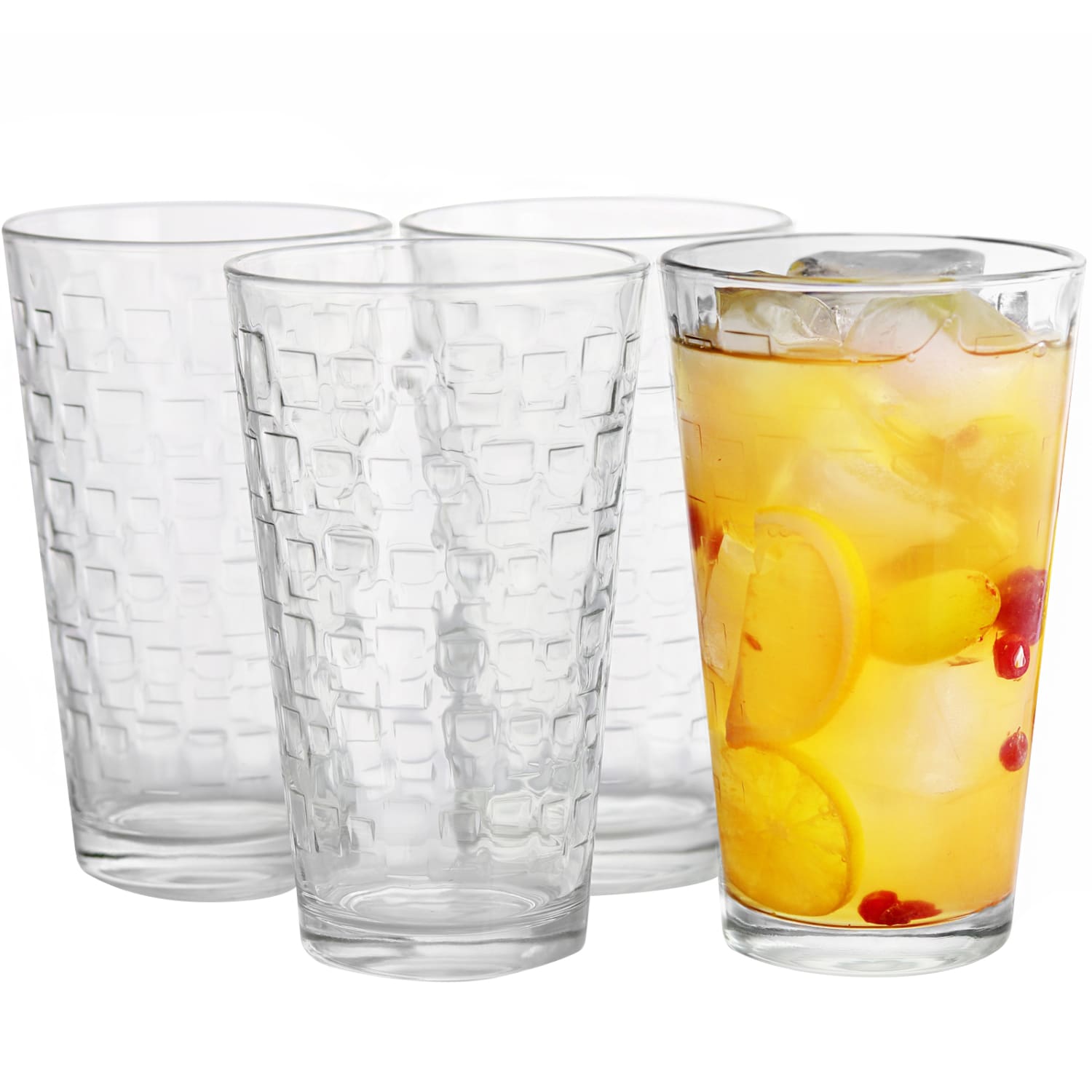 Gibson Home Great Foundations 4-Piece Tumbler Set, 16 Oz, Clear/Square Pattern - Image 3