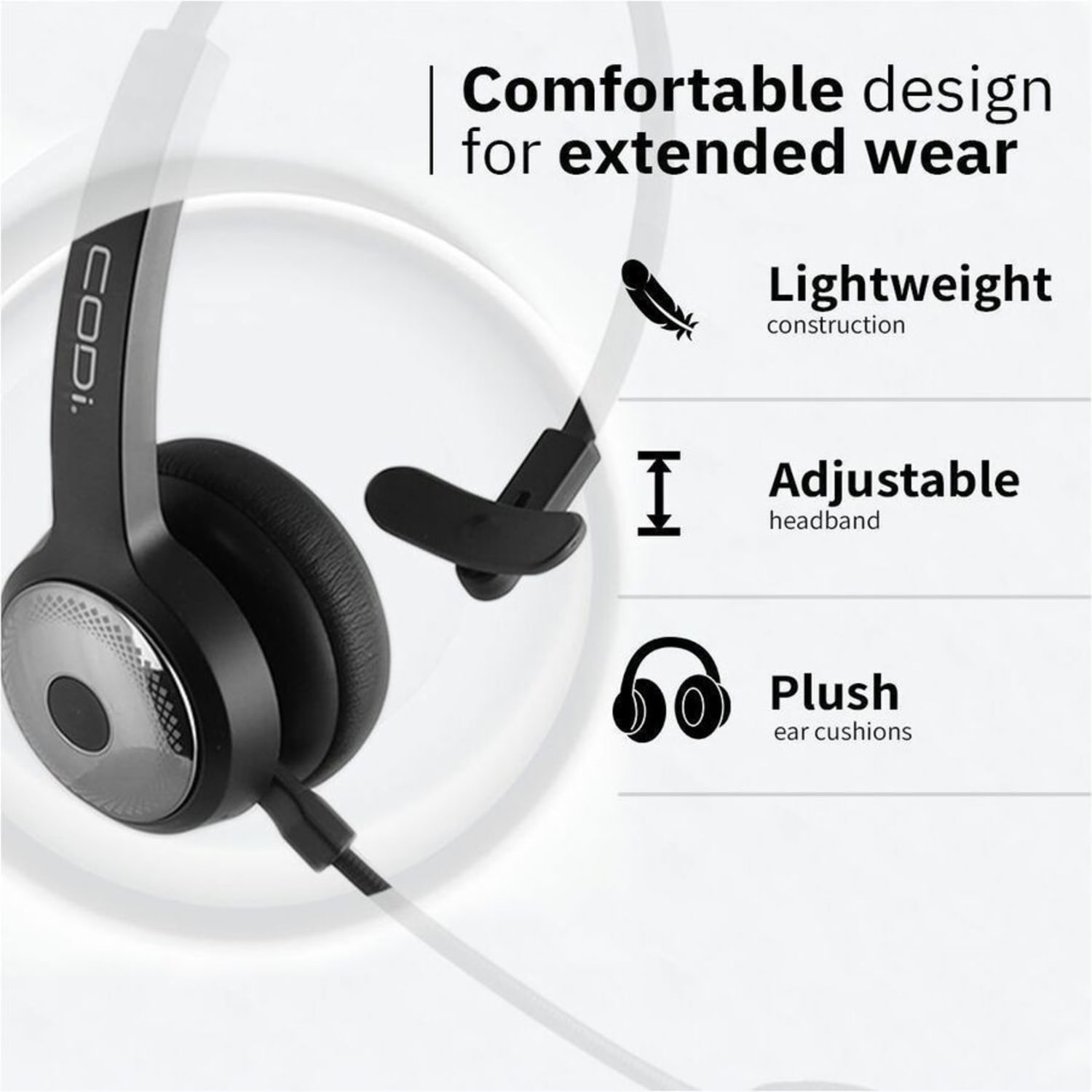 CODi CLARO Wireless Headset with Integrated AI ENC Microphone - Mono - Wireless - Bluetooth - 32.8 ft - Over-the-head - Binaural - Noise Canceling - Image 5