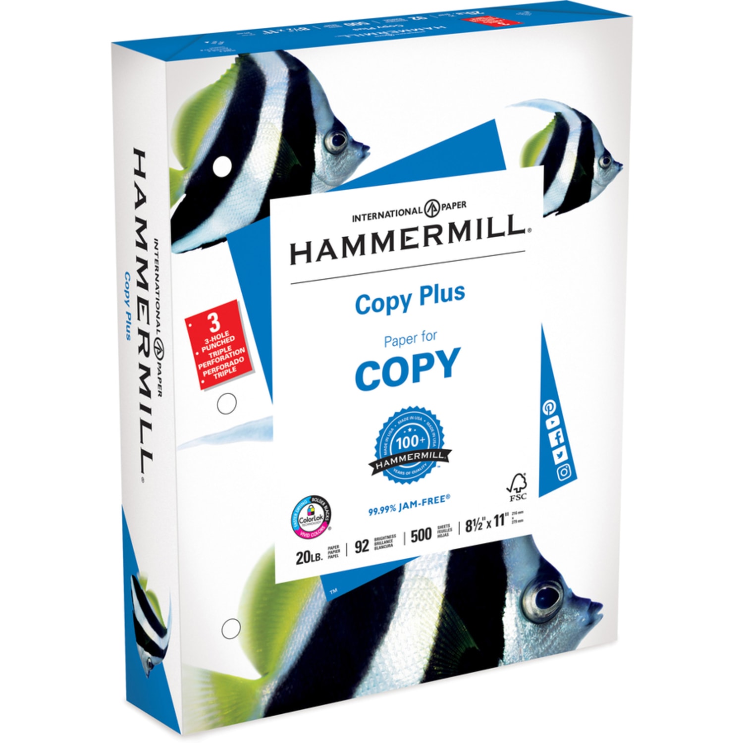 Hammermill Copy Plus 3-Hole Punched Multi-Use Printer & Copy Paper, 10 Reams, White, Letter (8.5in x 11in), 5000 Sheets Per Case, 20 Lb, 92 Brightness - Image 3