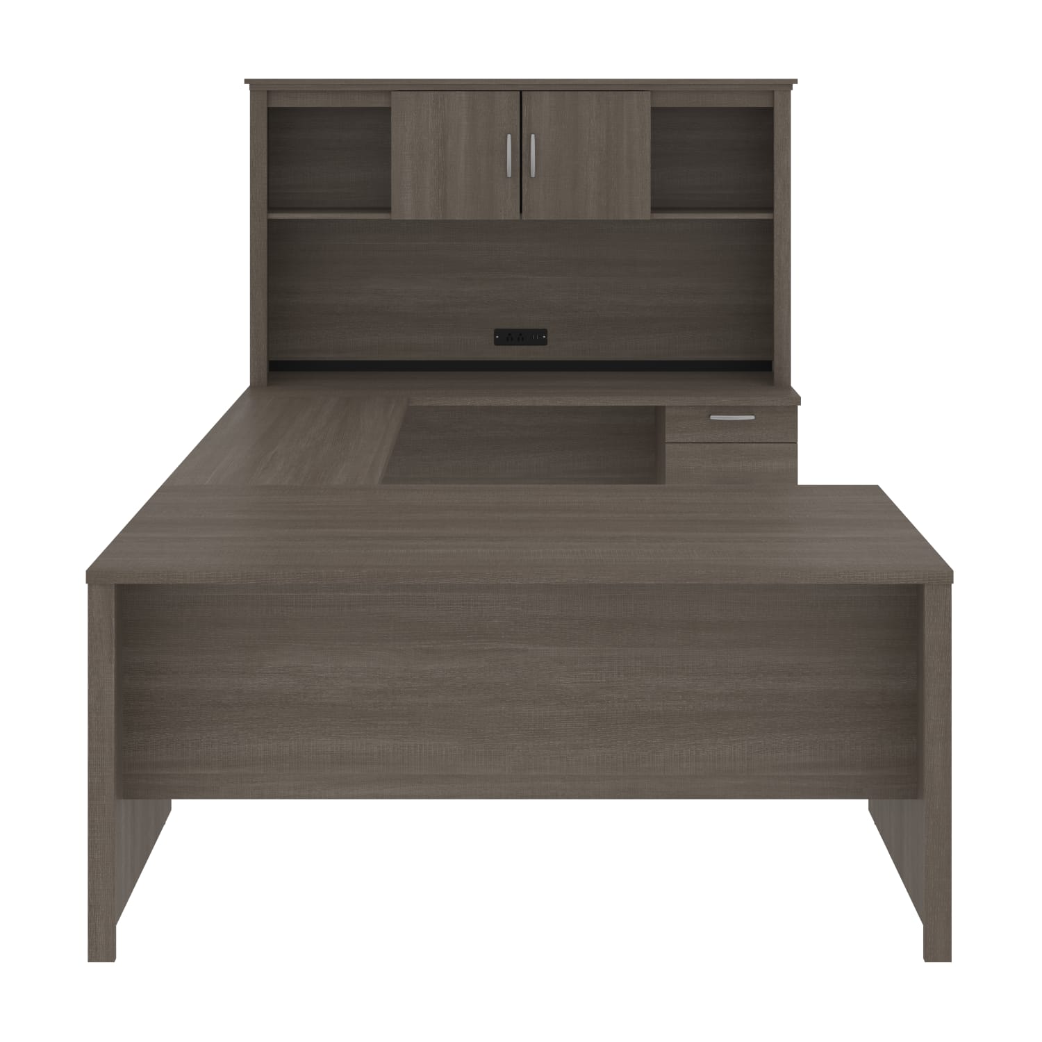 Bestar Logan 66inW U- Or L-Shaped Executive Corner Desk With Pedestal And Hutch, Bark Gray - Image 4