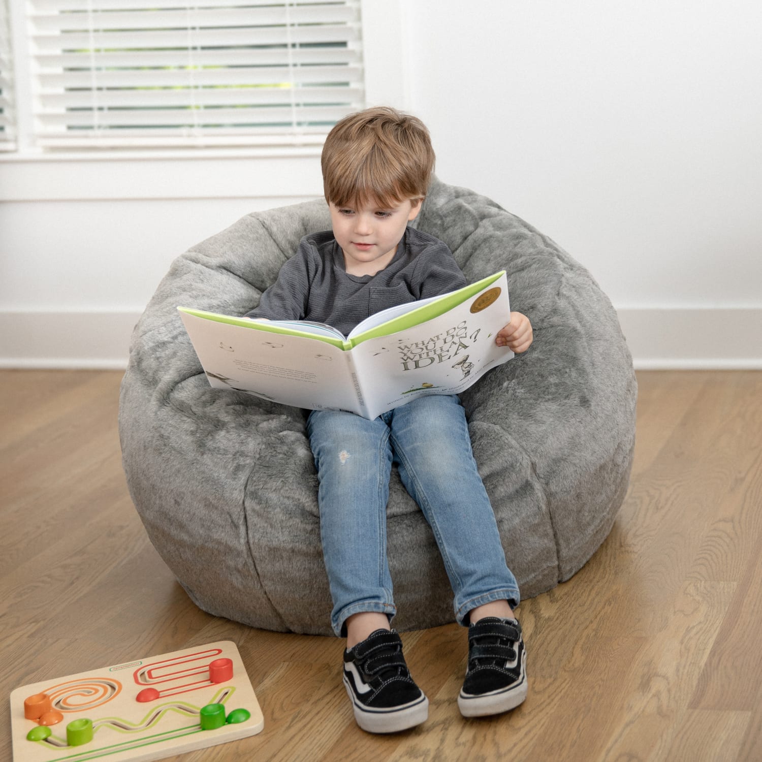 Flash Furniture Small Bean Bag Chair For Kids And Teens, Gray Furry - Image 3