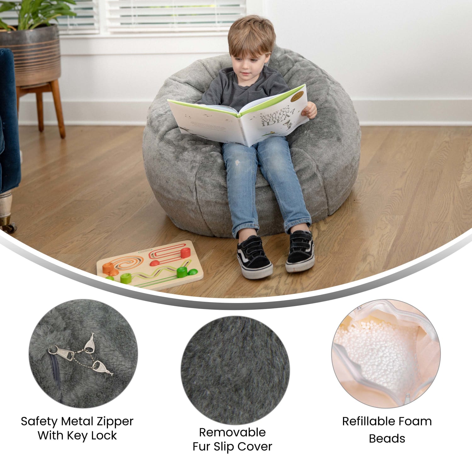 Flash Furniture Small Bean Bag Chair For Kids And Teens Gray Furry PopularChairscom Flash Furniture Small Bean Bag Chair For Kids And Teens Gray Furry PopularChairscom