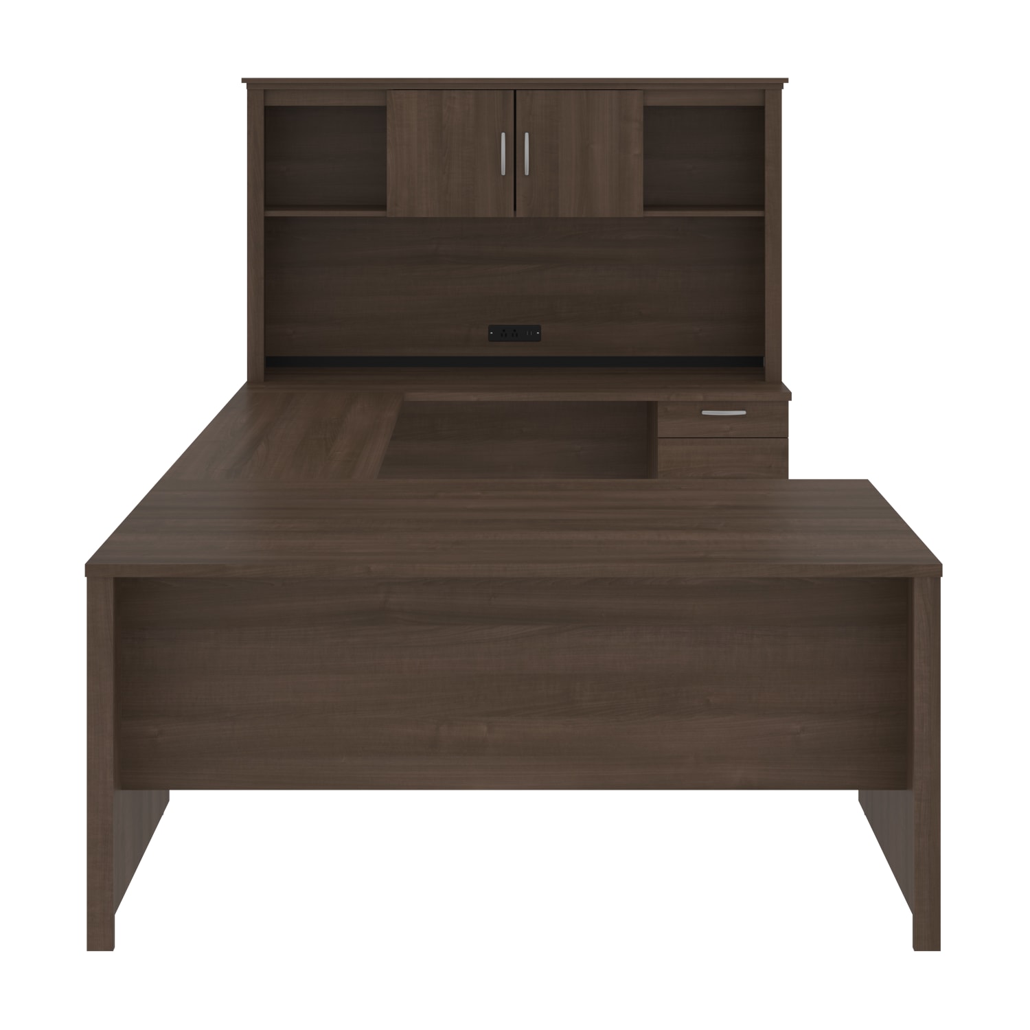 Bestar Logan 66inW U- Or L-Shaped Executive Corner Desk With Pedestal And Hutch, Antigua - Image 4