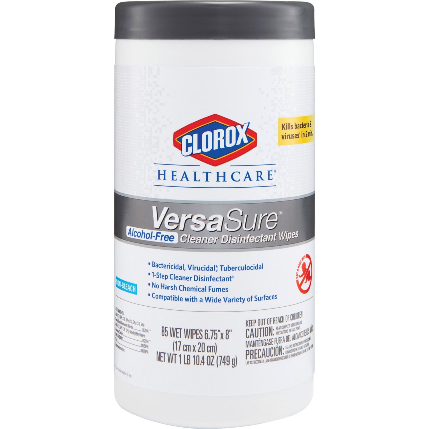 Clorox Healthcare VersaSure Cleaner Disinfectant Wipes, 6-3/4in x 8in, 85 Wipes Per Canister, Carton Of 6 Canisters - Image 3