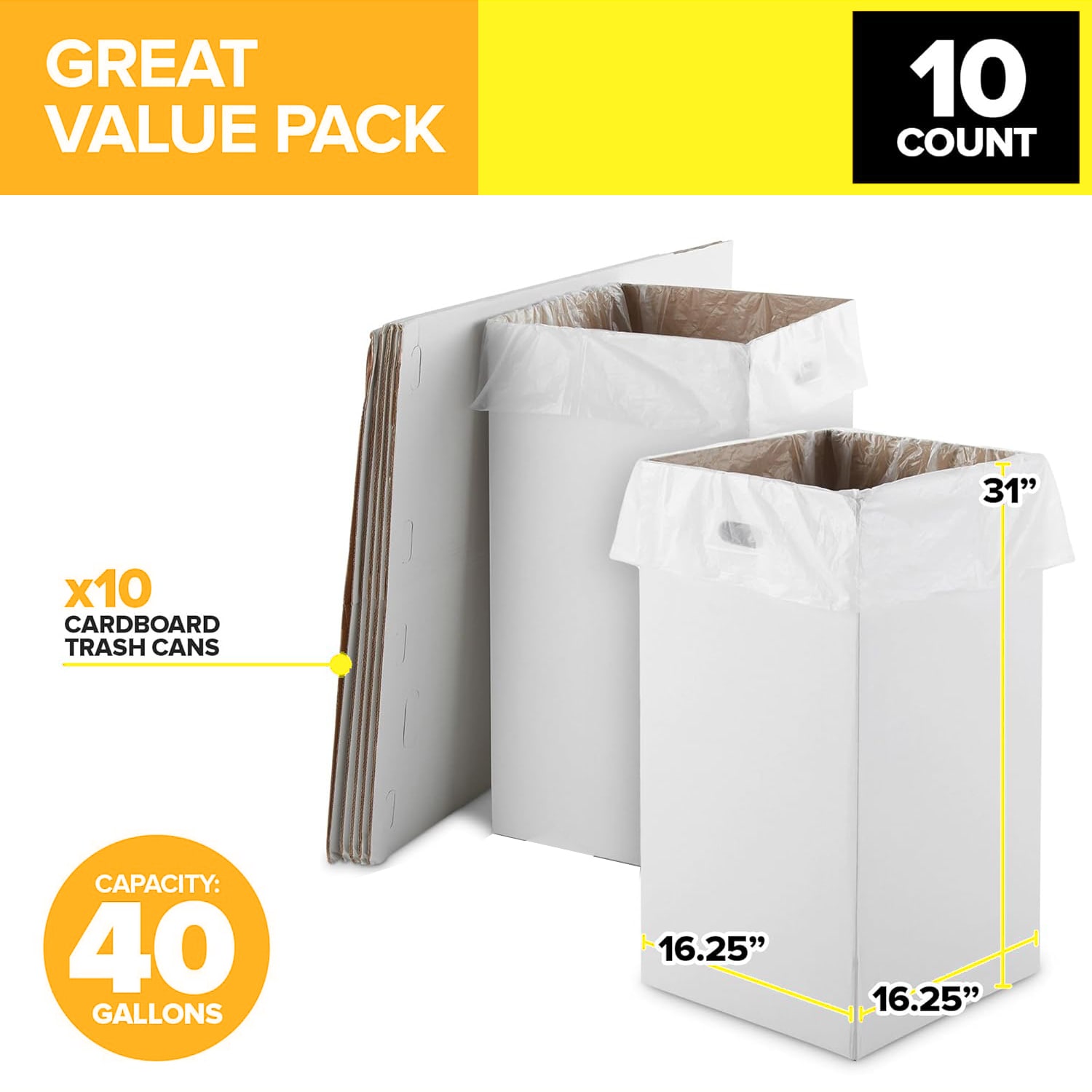 Gritt Commercial 40-Gallon Corrugated Cardboard Trash/Recycling Waste Containers, White, Pack Of 10 Containers - Image 4
