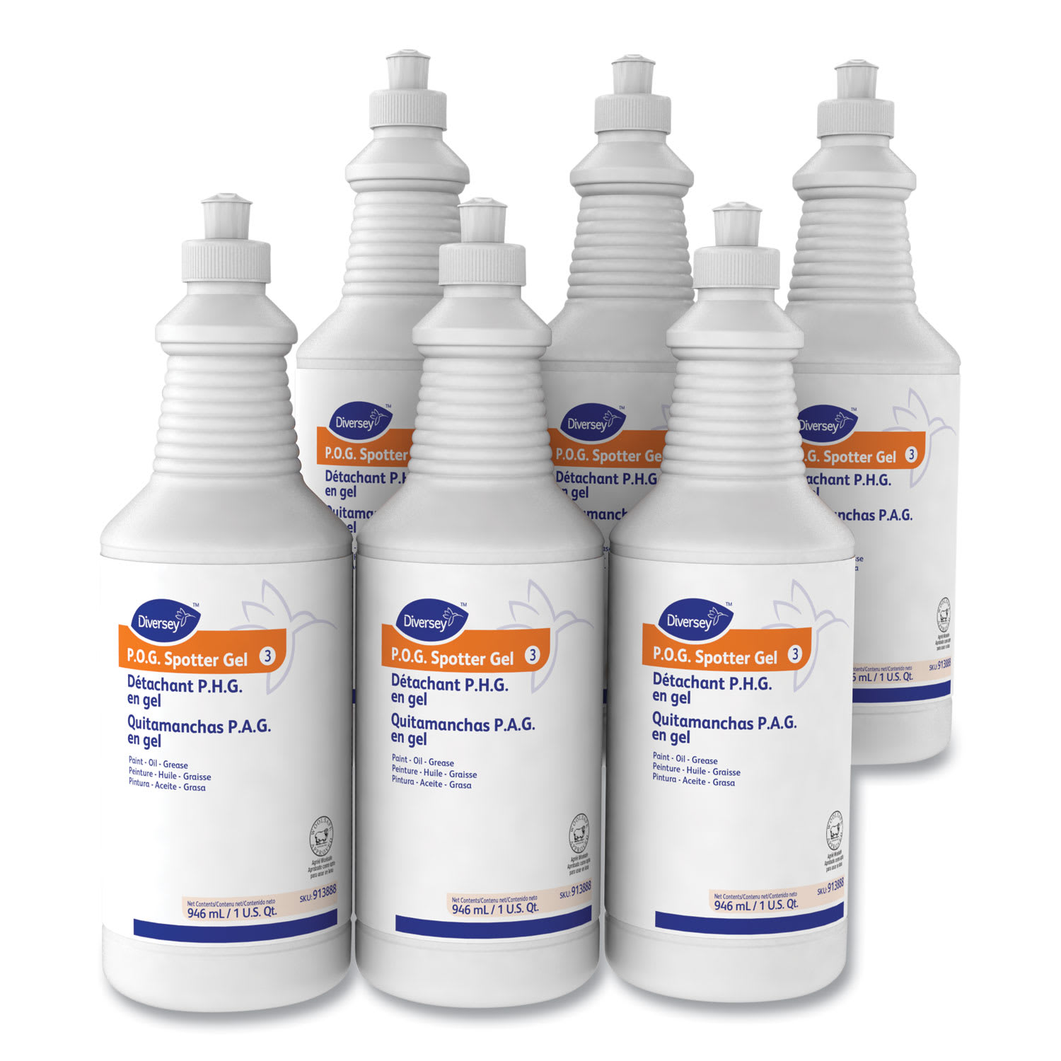 Diversey Paint, Oil and Grease Spotter Gel, Fruity Scent, 32 oz Squeeze Bottle, 6/Carton