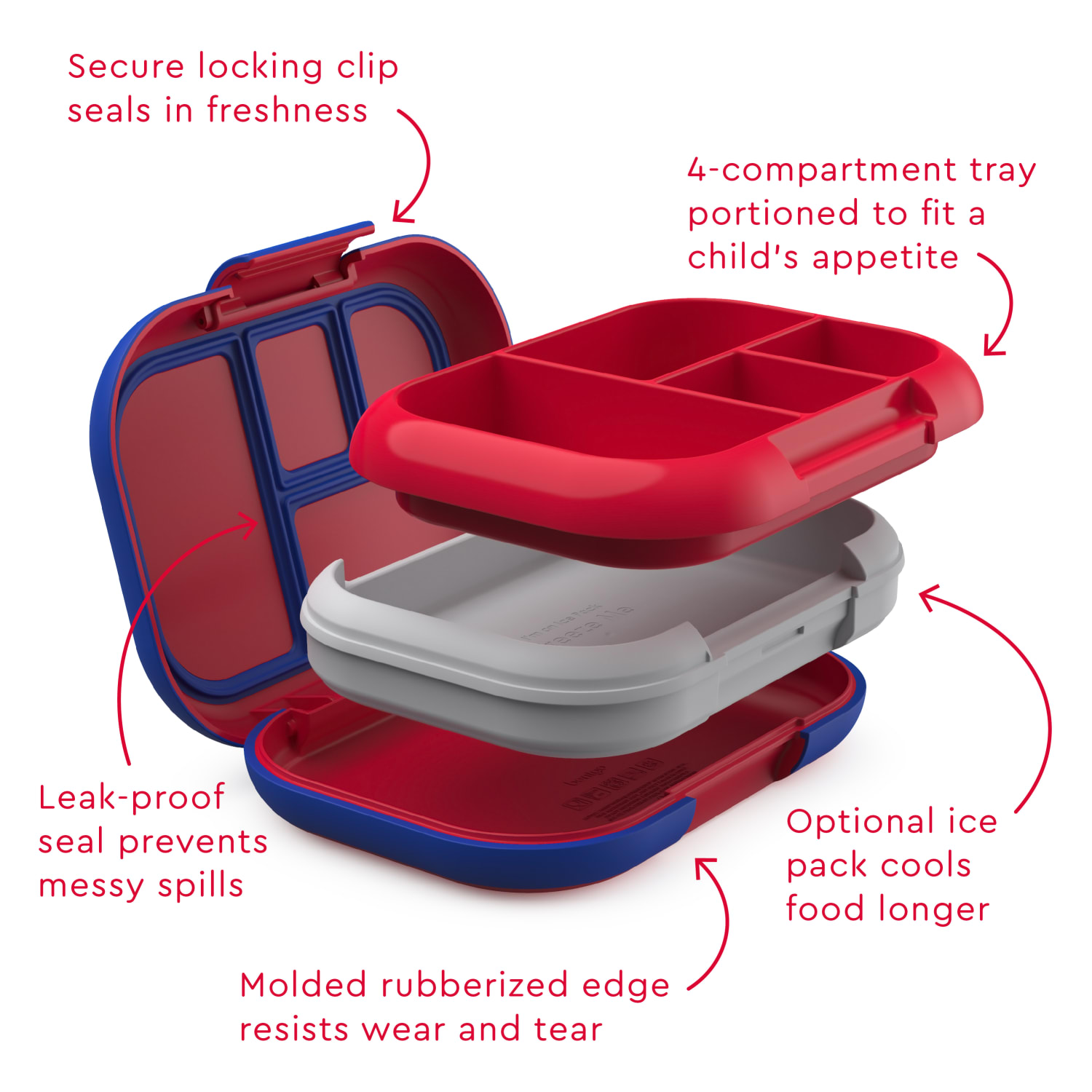 Bentgo Kids Chill Lunch Box, 2inH x 6-1/2inW x 9inD, Red/Royal - Image 5