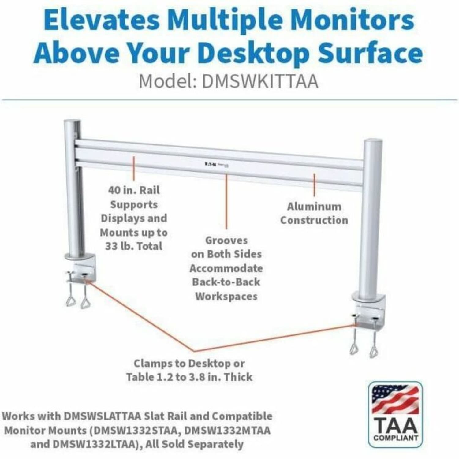 Eaton Tripp Lite Series Slat Rail with Posts for Slat Wall System, 40 in. (102 cm), TAA - Adjustable - DMSWKITTAA - Image 4