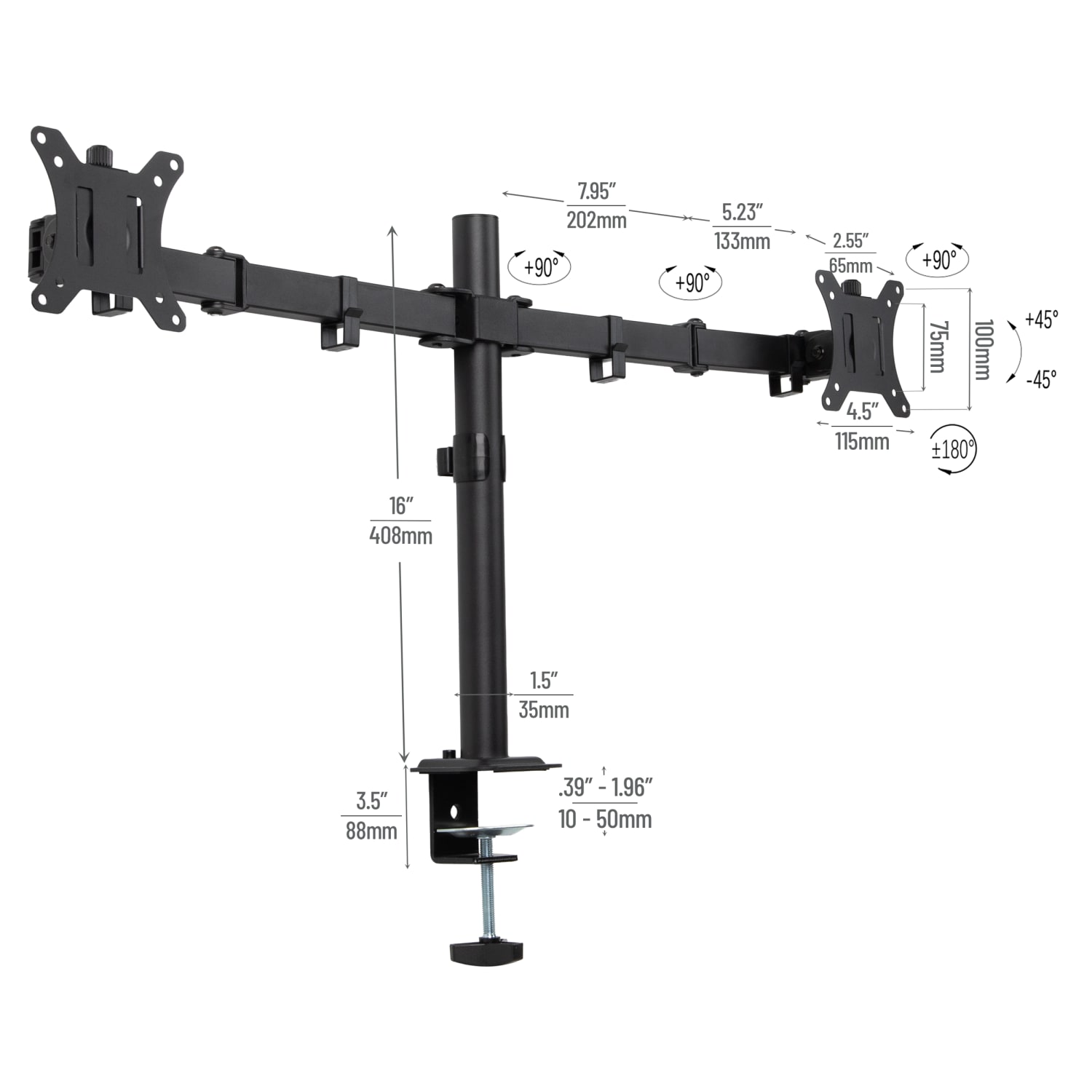 Mind Reader Dual-Monitor Desk Mount, For 13 - 32in Screens, Black, Total Quantity 1 - Image 4