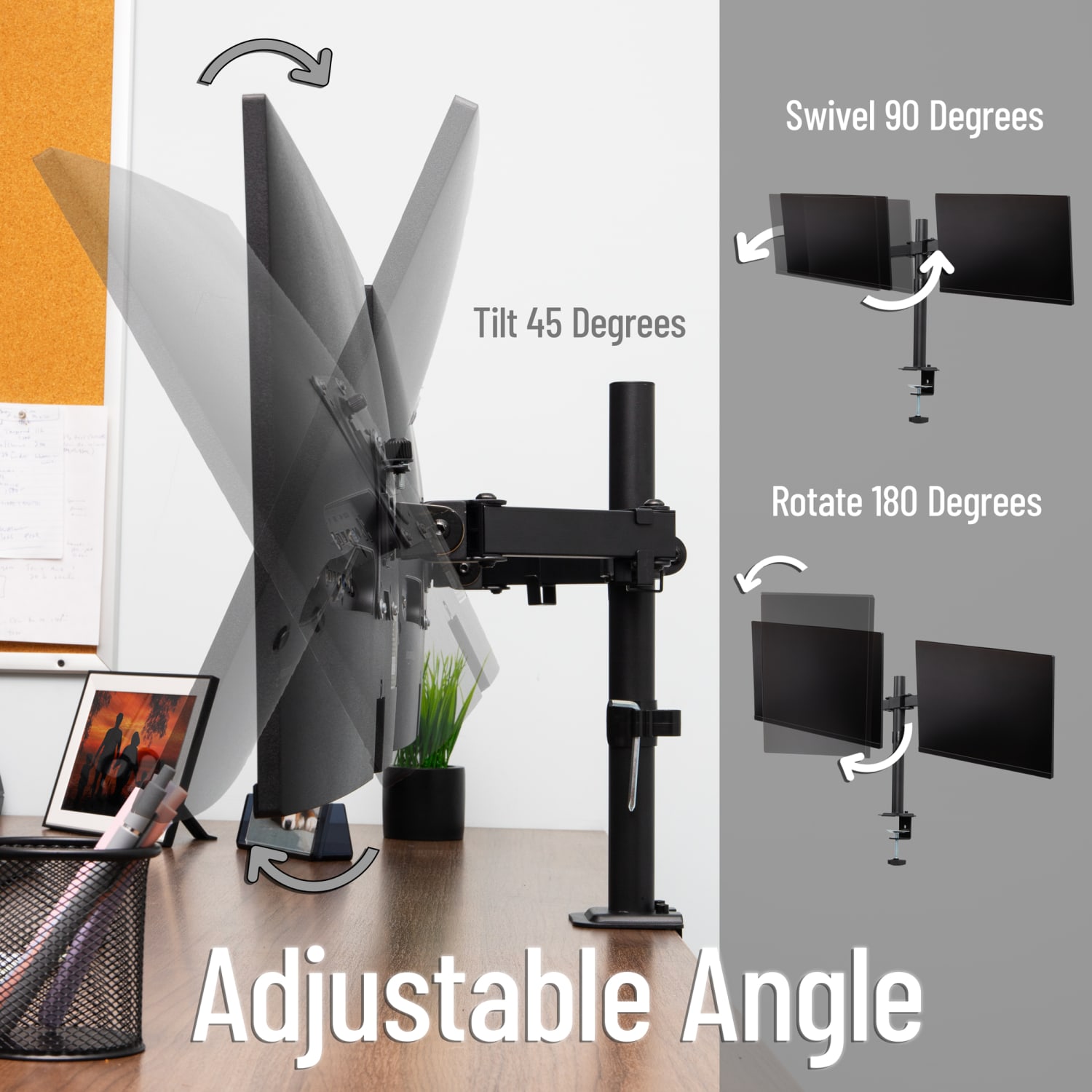Mind Reader Dual-Monitor Desk Mount, For 13 - 32in Screens, Black, Total Quantity 1 - Image 5