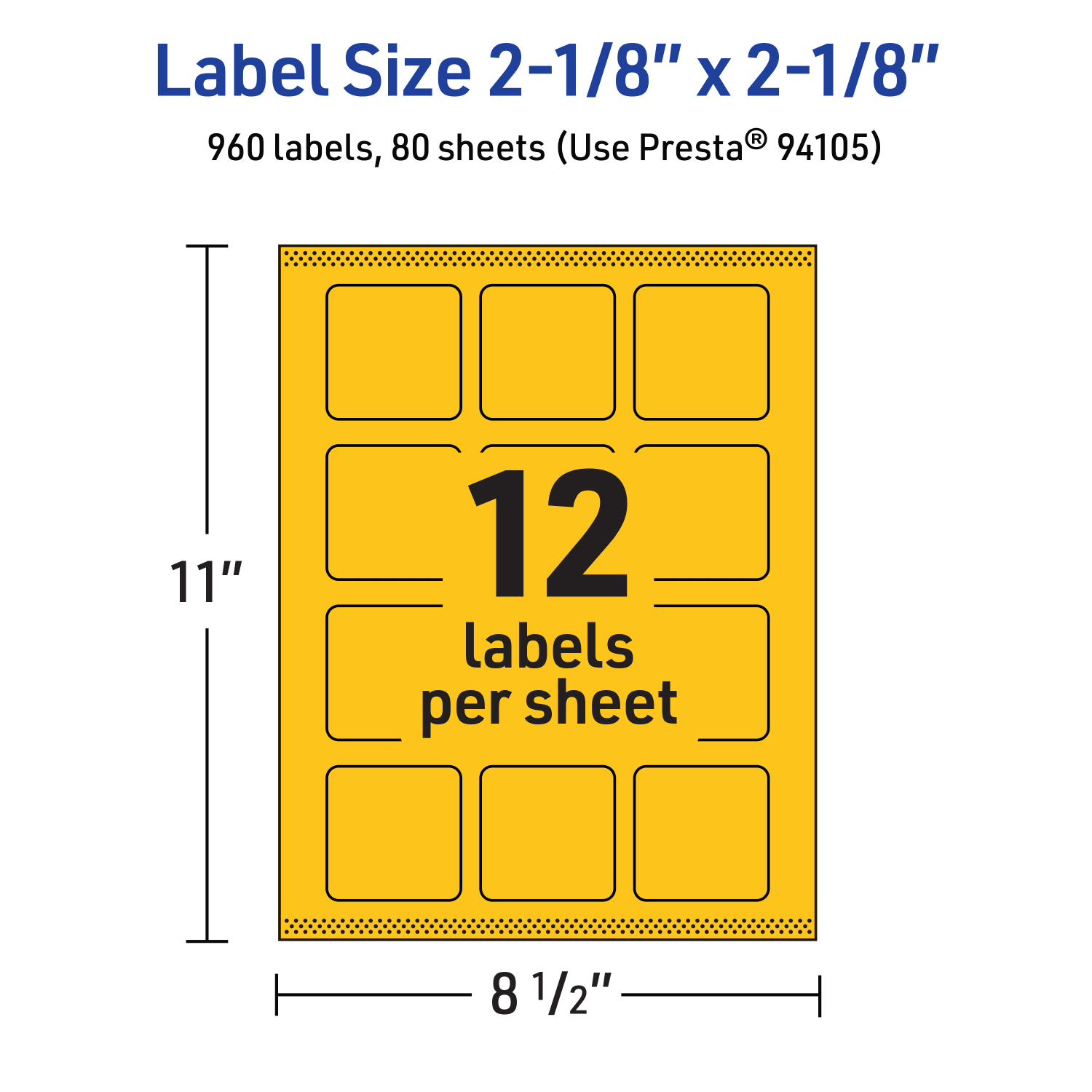 Avery Print-To-The-Edge Labels With Sure Feed Technology And Easy Peel, 94105-BYP80, Square, 2-1/8in x 2-1/8in, Matte Bright Yellow, Pack of 960 - Image 6