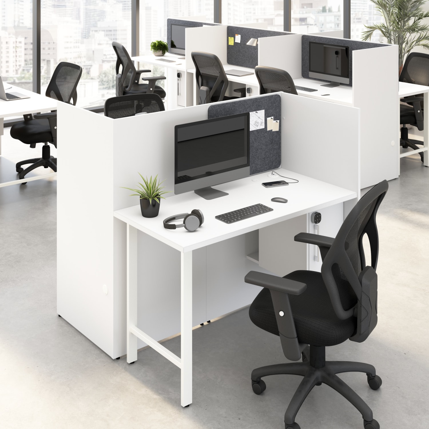 Bush Business Furniture Hustle 48-inch Cubicle Desk for Office with Locking Storage Cabinet, White, Standard Delivers - Image 4