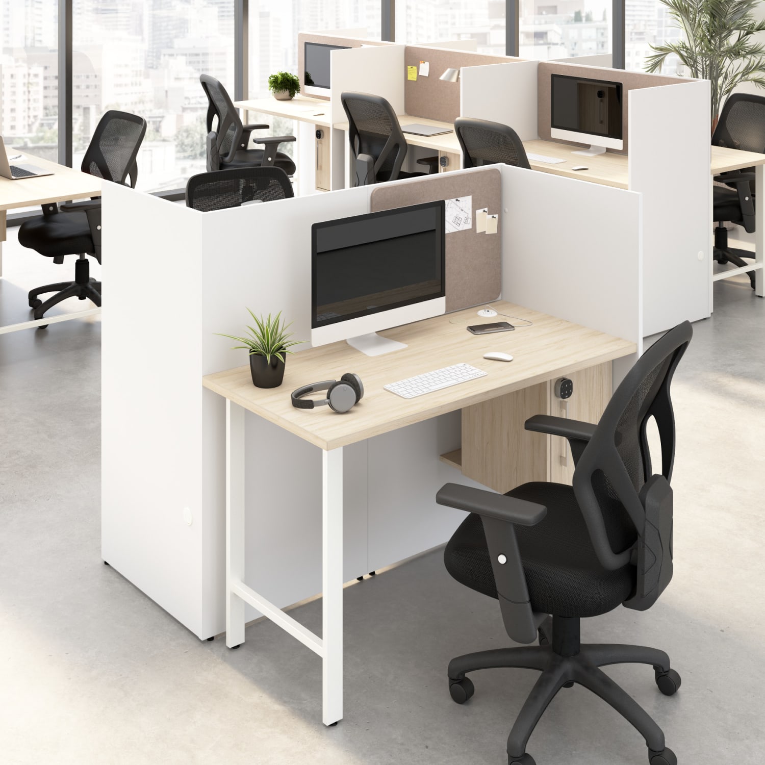 Bush Business Furniture Hustle 48-inch Cubicle Desk for Office with Locking Storage Cabinet, White/Natural Elm, Standard Delivers - Image 4