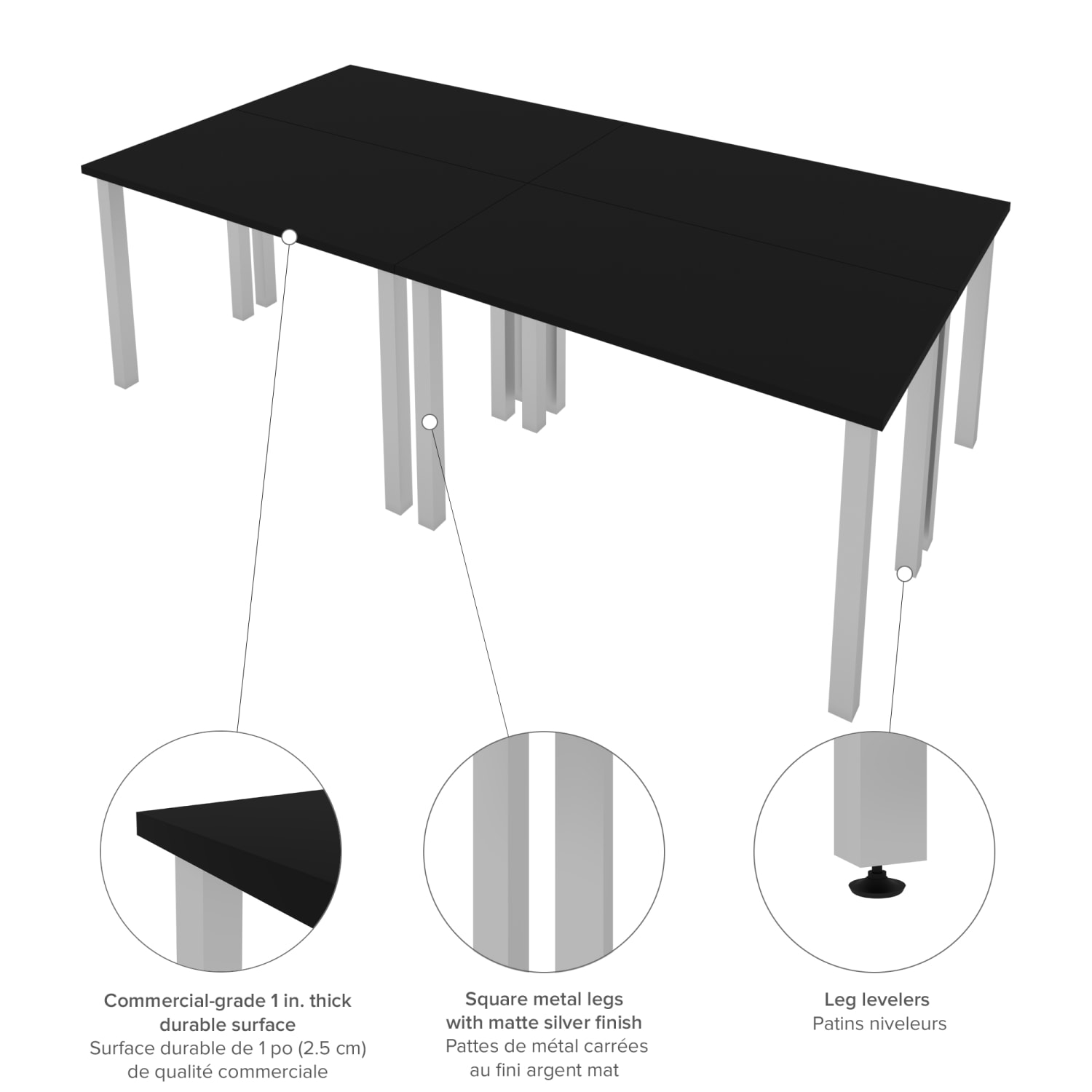 Bestar Universal 48inW Table Computer Desks With Square Metal Legs, Black, Set Of 4 Computer Desks - Image 6