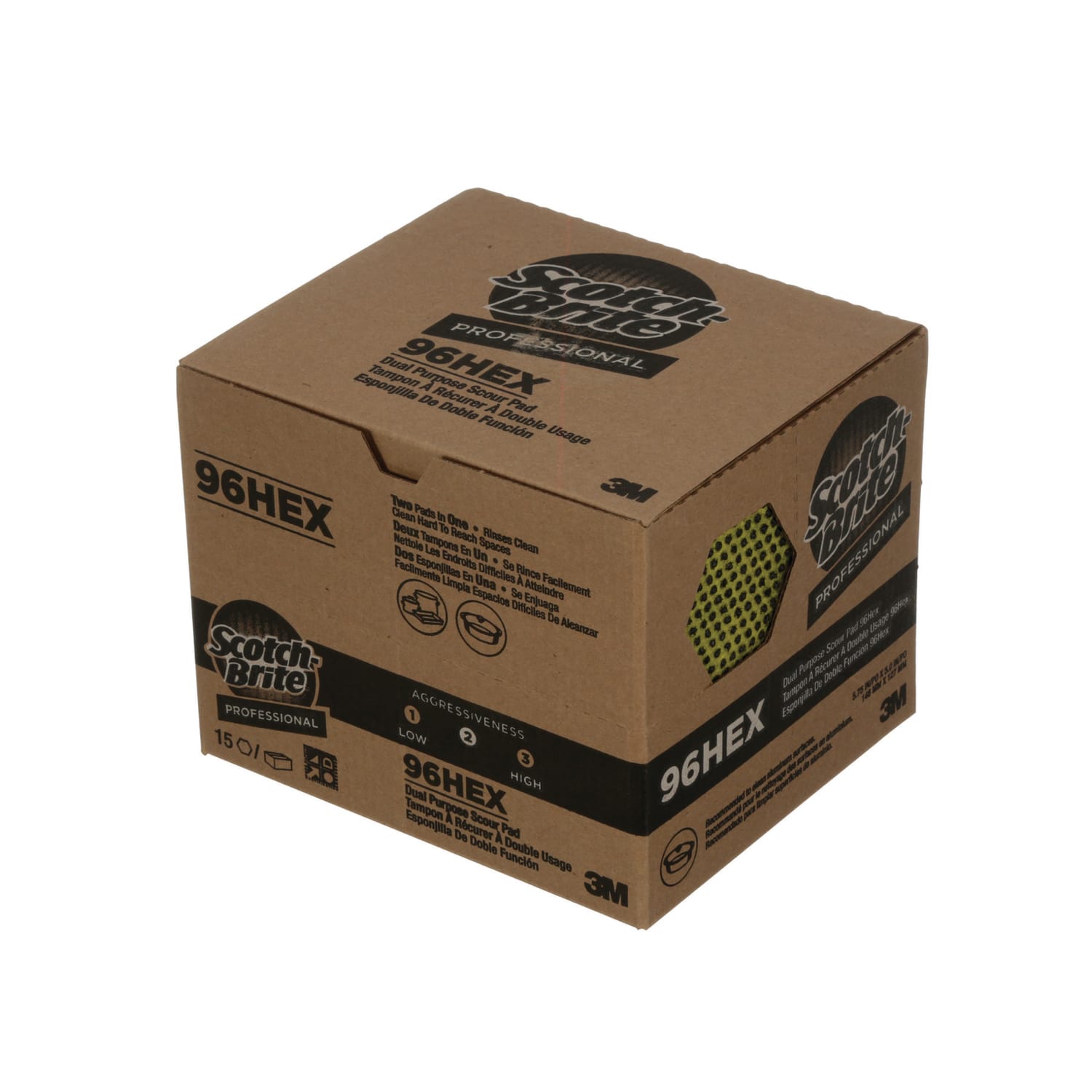 Scotch-Brite Dual Purpose Scour Pads, 5in x 5-3/4in, Green/Yellow, Case Of 15 Pads - Image 3