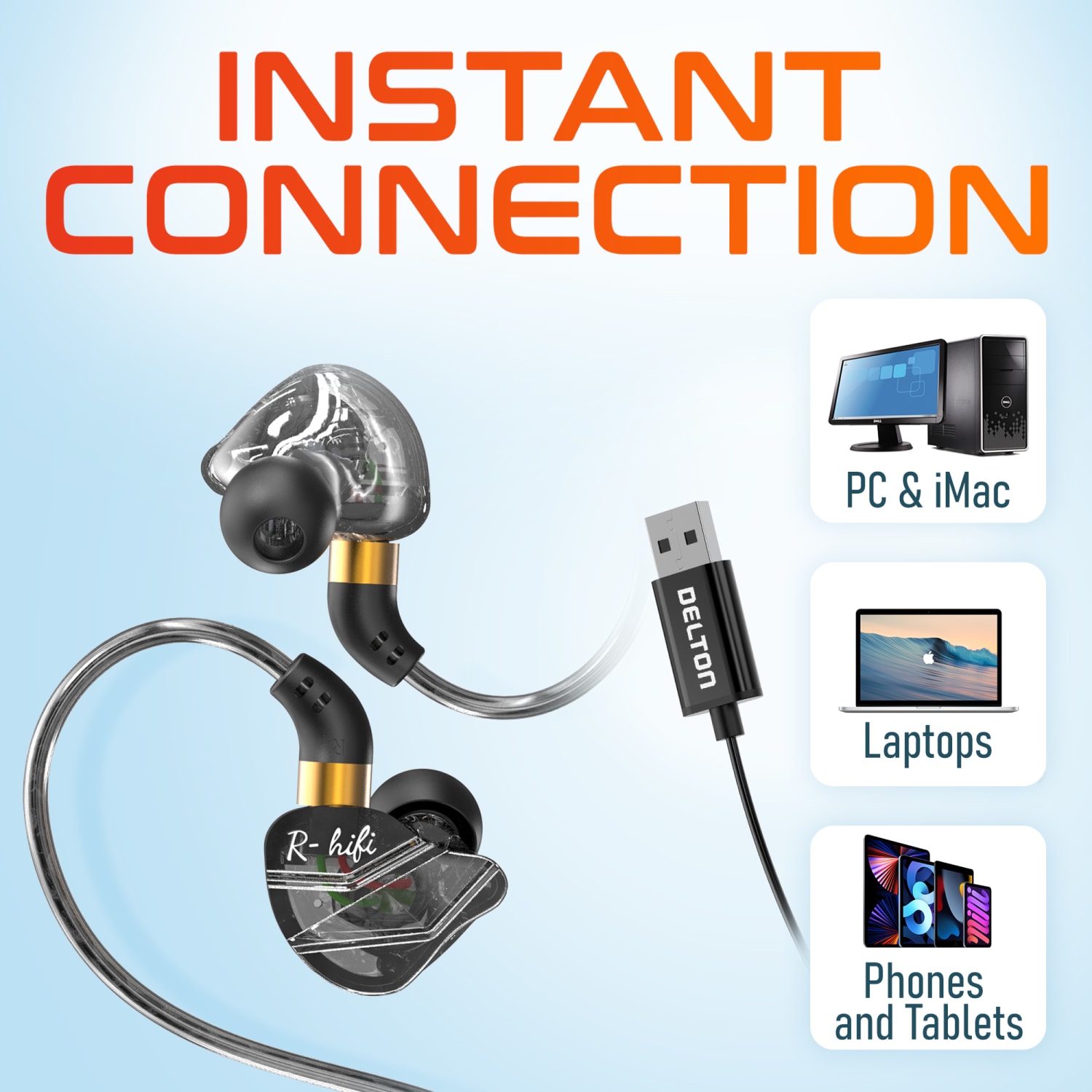 Delton 31E Ergonomic USB Computer Earbuds, Black, DWH31EBK - Image 3