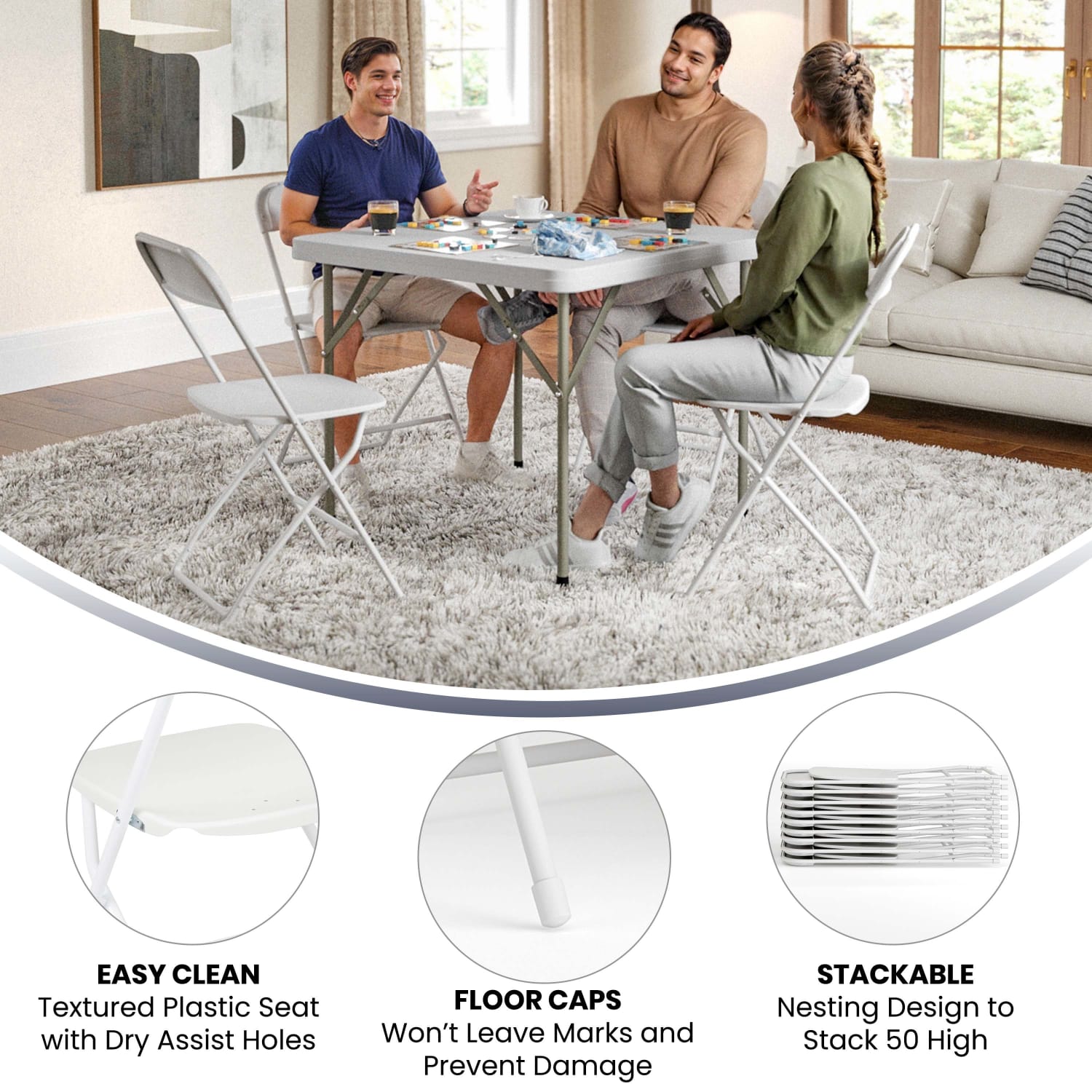 Flash Furniture Hercules Plastic Folding Chairs With 650 lb Capacity White Set Of 2 Chairs PopularChairscom