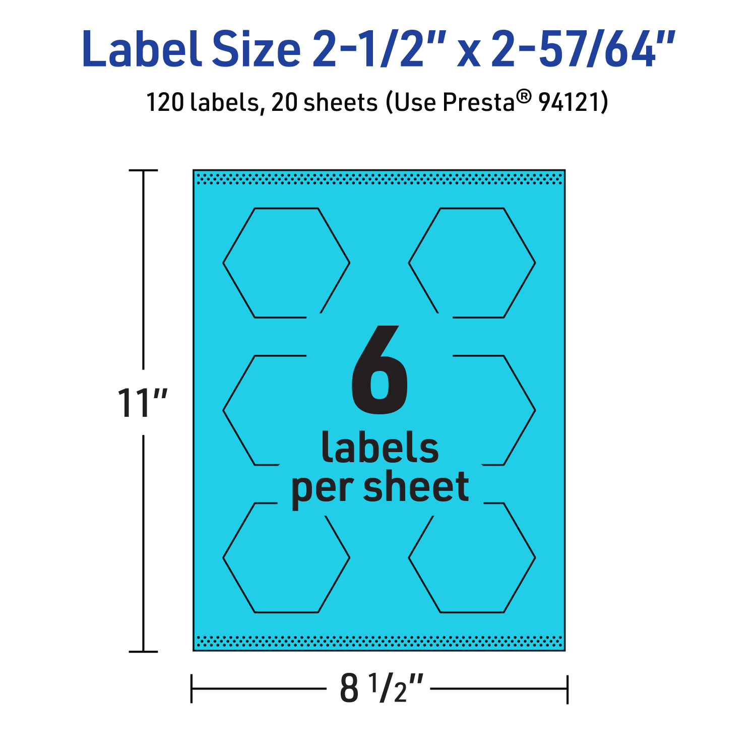 Avery Print-To-The-Edge Labels With Sure Feed Technology, 94121-BBP20, Hexagon, 2-1/2in x 2-57/64in, Matte Bright Blue, Pack of 120 - Image 6