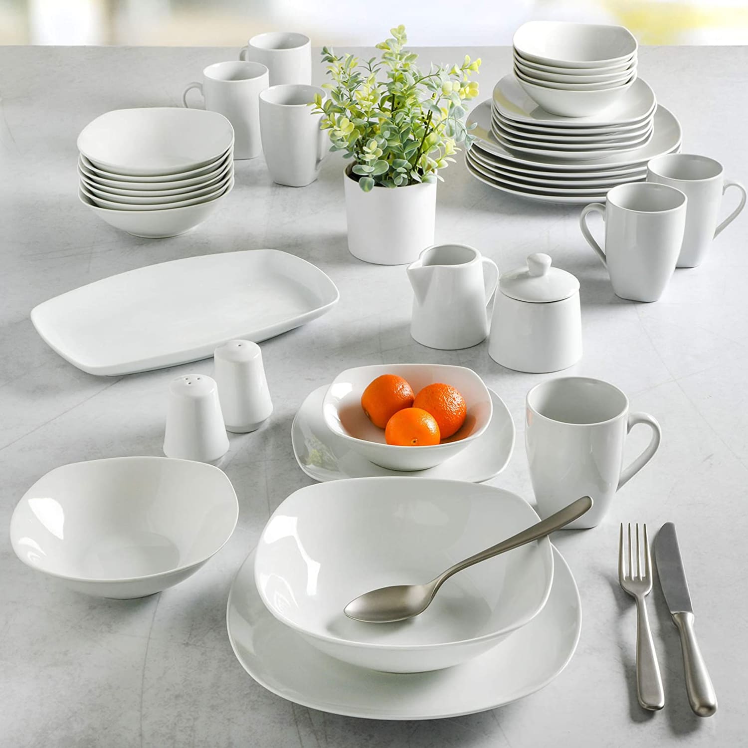 Gibson Home Classic Pearl 39-Piece Fine Ceramic Square Dinnerware Set, White - Image 5