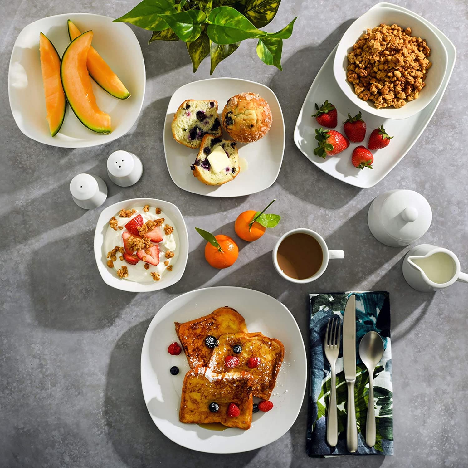 Gibson Home Classic Pearl 39-Piece Fine Ceramic Square Dinnerware Set, White - Image 6