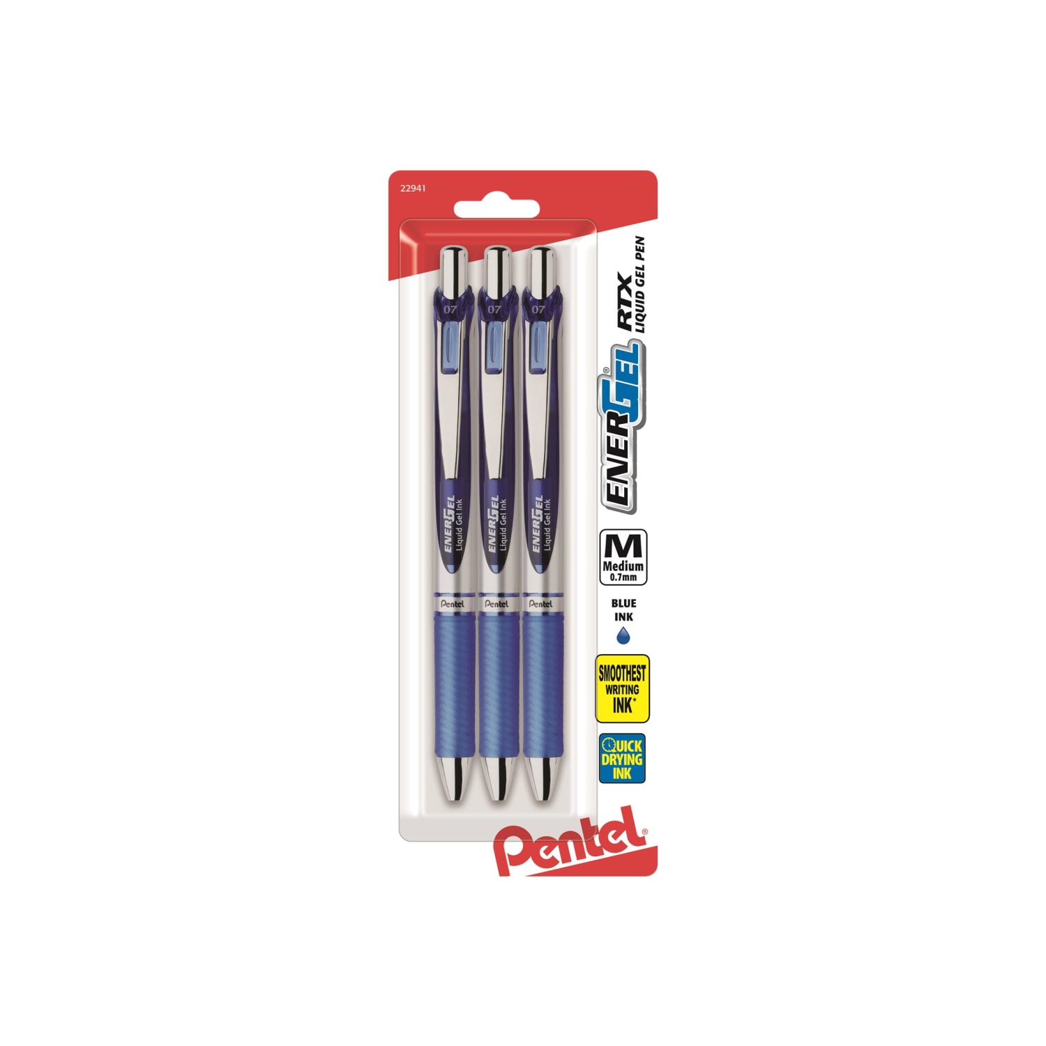 Pentel Energel Deluxe RTX Gel Pens, Medium Point, 0.7 mm, Assorted Barrels, Blue Ink, Pack Of 3 - Image 4
