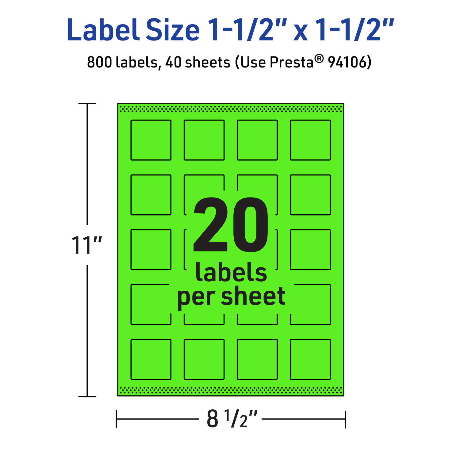 Avery Print-To-The-Edge Labels With Sure Feed Technology And Easy Peel, 94106-NGP40, Square, 1-1/2in x 1-1/2in, Matte Neon Green, Pack of 800 - Image 6