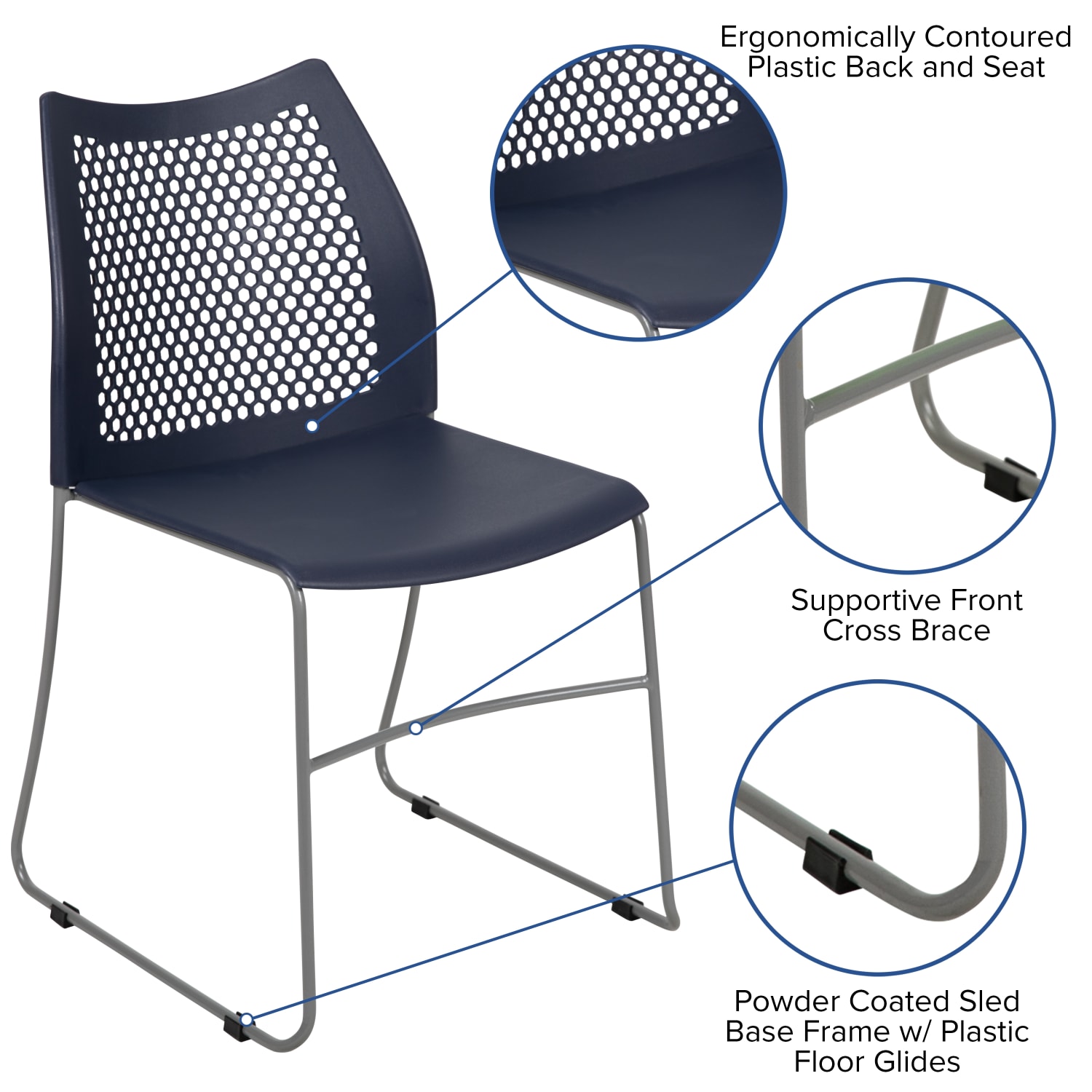 Flash Furniture HERCULES Series Sled Base Stack Chair With Air Vent Back Navy PopularChairscom