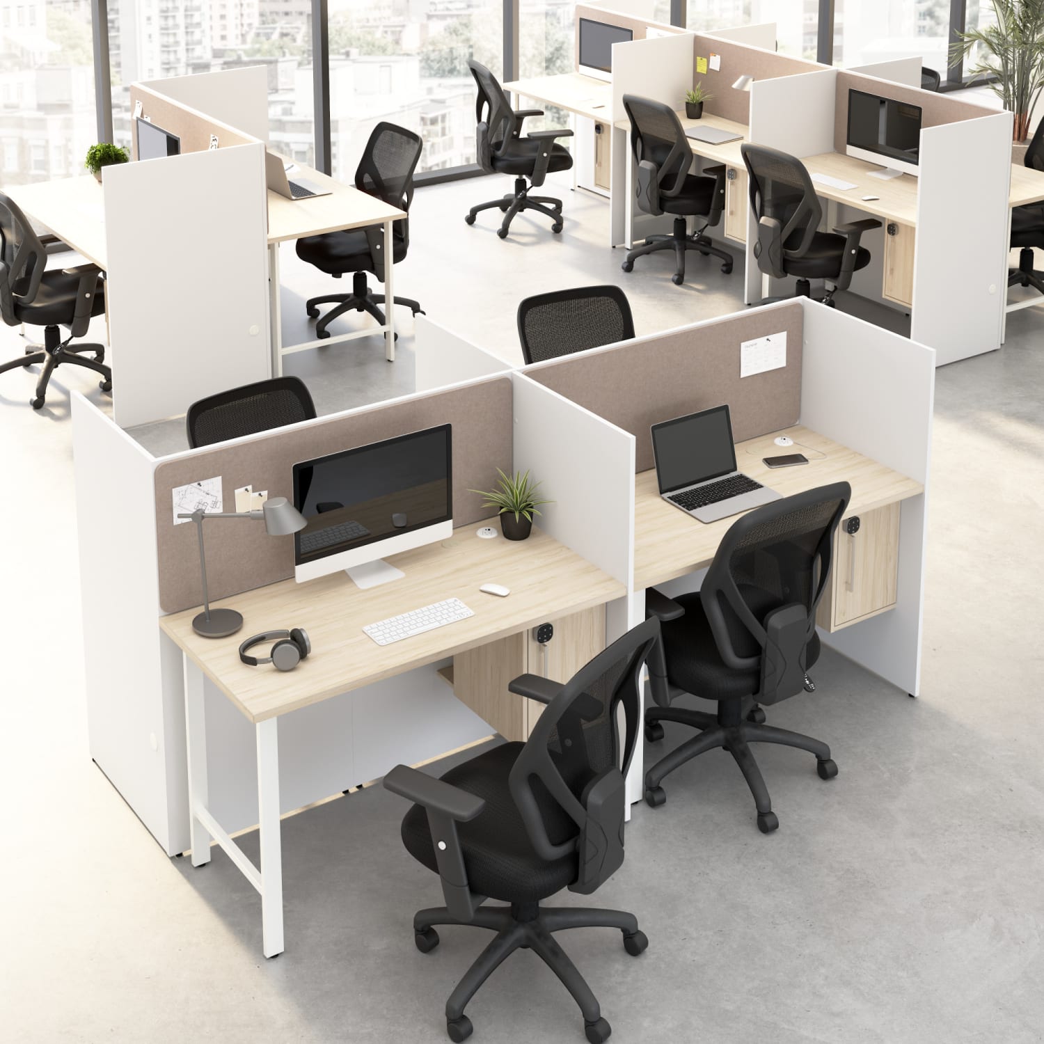 Bush Business Furniture Hustle 48-inch 2 Person Office Cubicles with Locking Storage and Large Tackboards, White/Natural Elm, Standard Delivers - Image 4