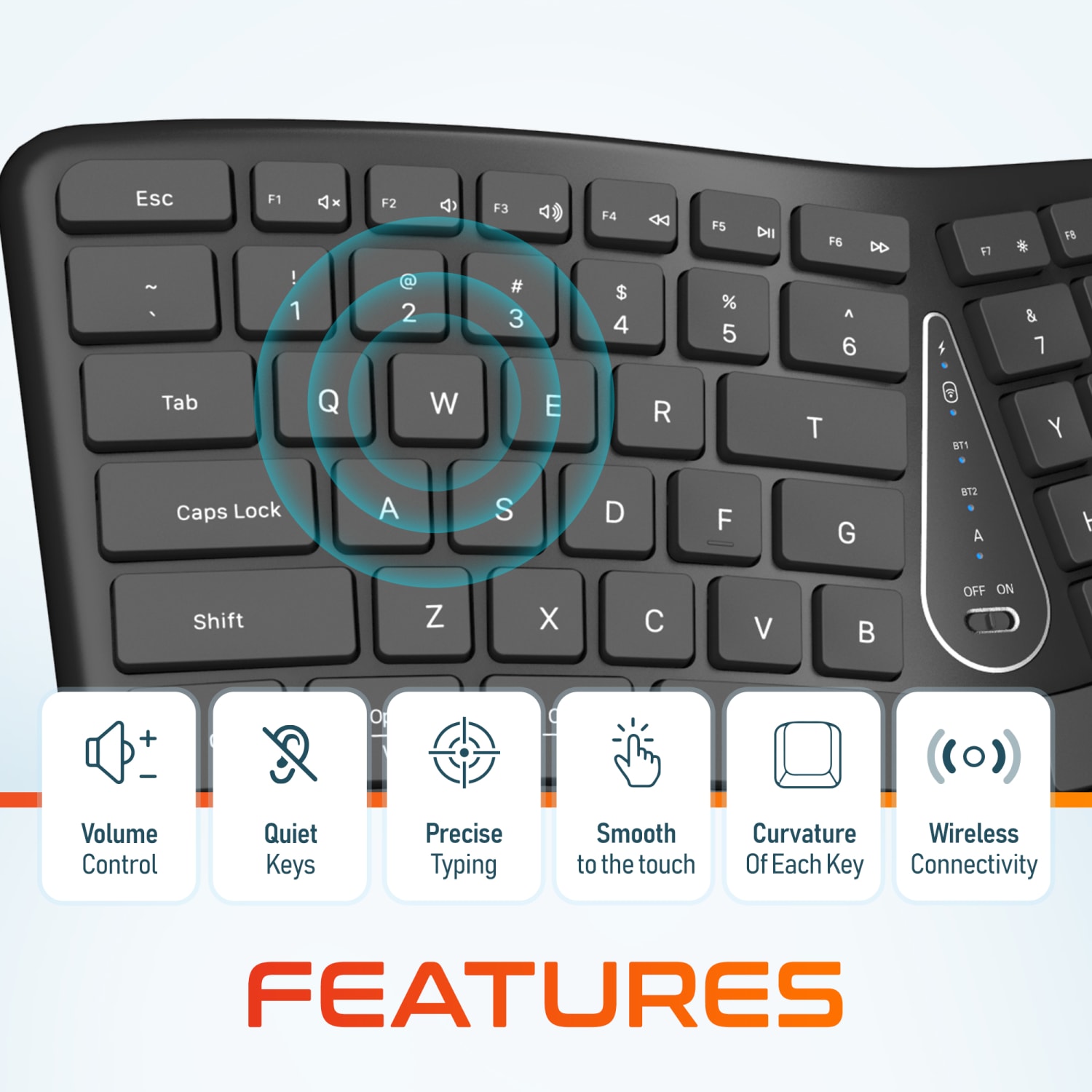 Delton KB250 Ergonomic Wireless Keyboard with Cushioned Wrist Rest, Black, Total Qty 1 - Image 6
