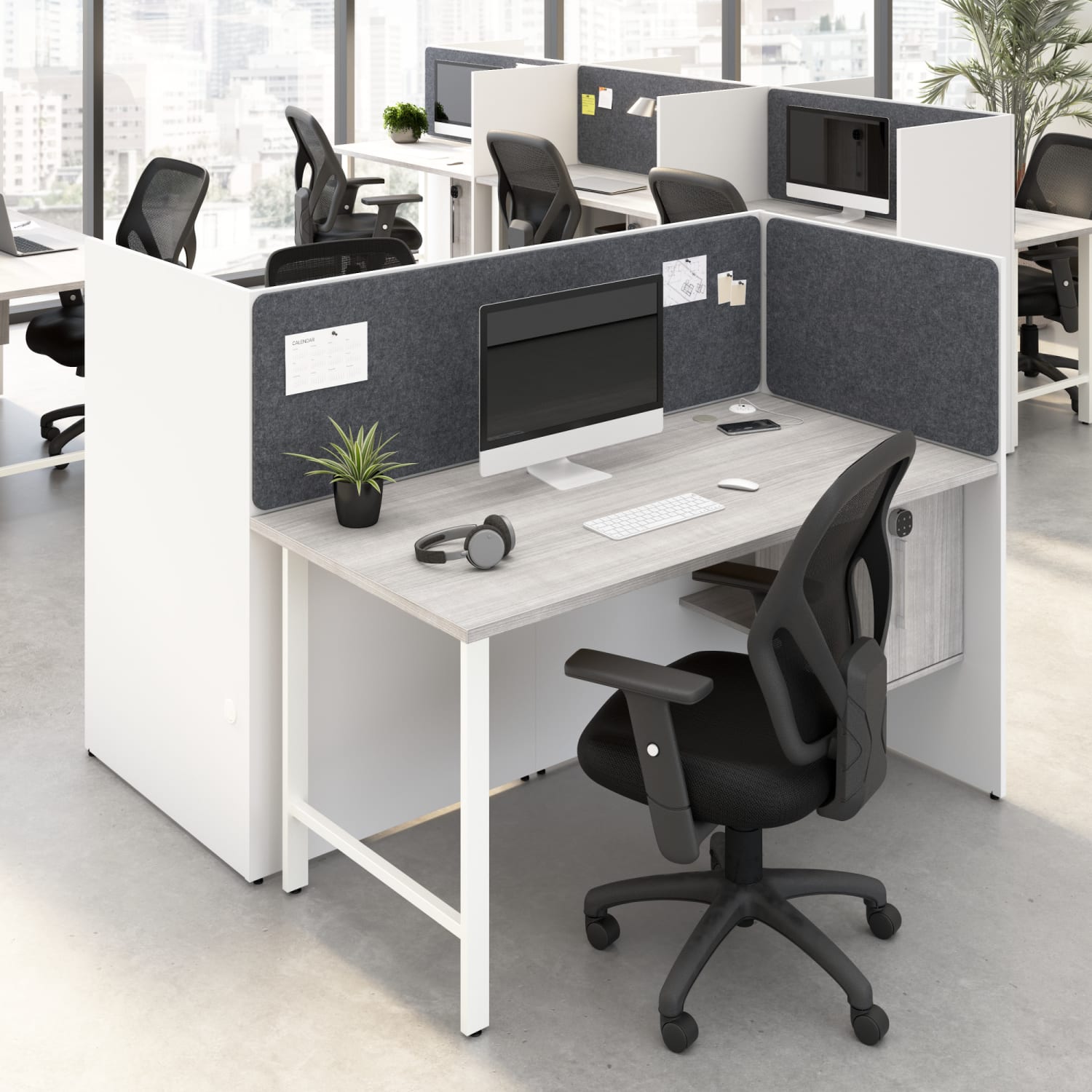 Bush Business Furniture Hustle 60-inch 2 Person Office Cubicles with Locking Storage and Large Tackboards, White/Platinum Gray, Standard Delivers - Image 3