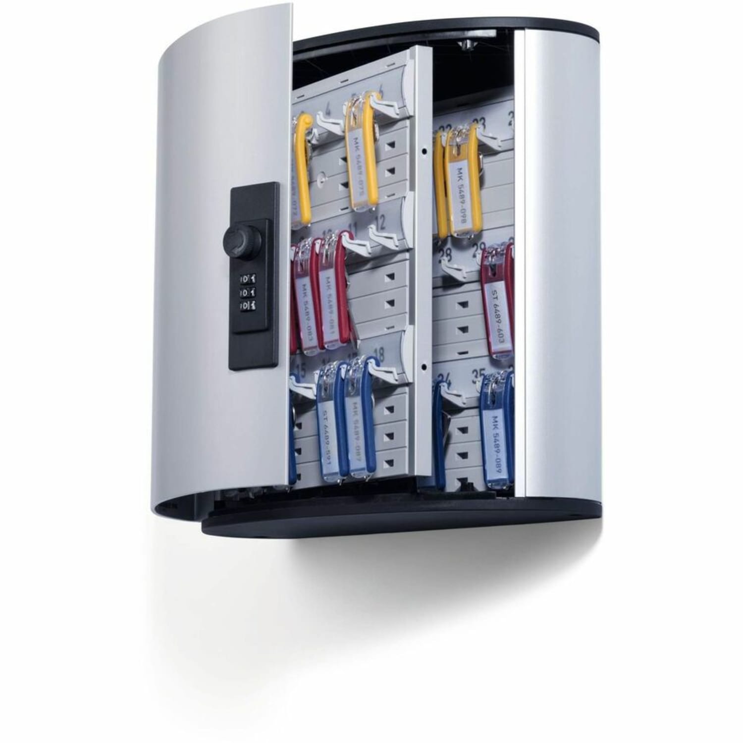 Durable 36-Key Locking Tag-Style Aluminum Key Cabinet, 11in x 11 3/4in x 4 5/8in, Silver - Image 5