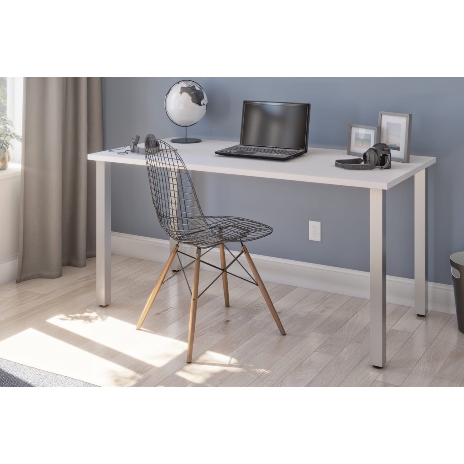 Bestar Universal 60inW Table Computer Desk With Square Metal Legs, White - Image 3