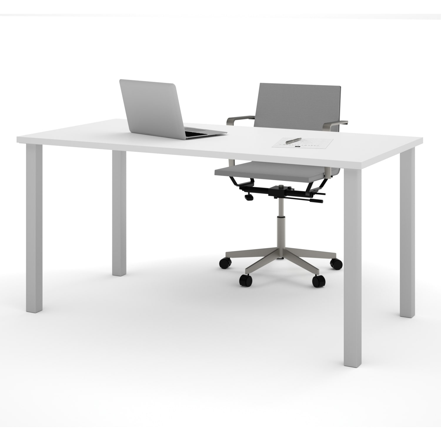 Bestar Universal 60inW Table Computer Desk With Square Metal Legs, White - Image 5