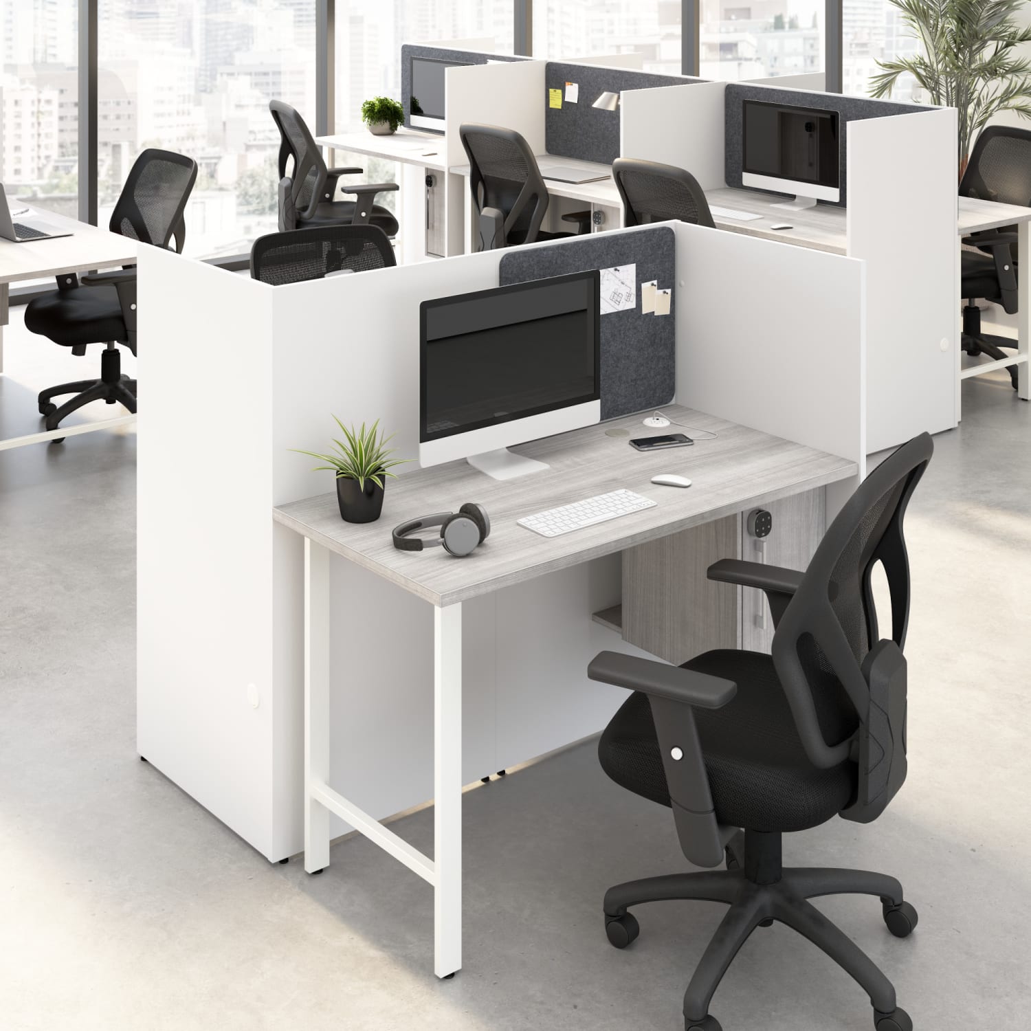 Bush Business Furniture Hustle 48-inch 2 Person Office Cubicles with Locking Storage Cabinet, White/Platinum Gray, Standard Delivers - Image 3