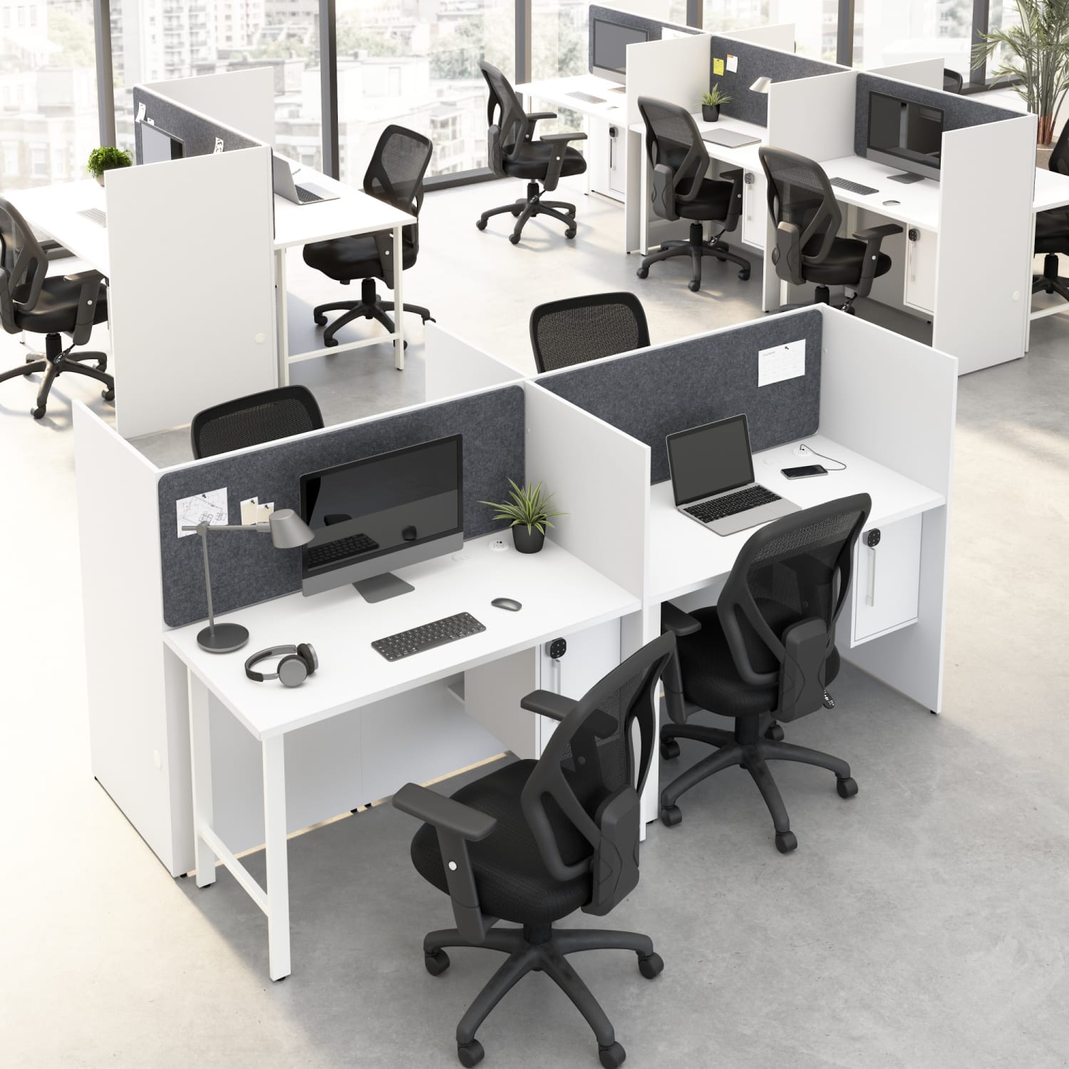 Bush Business Furniture Hustle 60-inch 2 Person Office Cubicles with Locking Storage Cabinet, White, Standard Delivers - Image 4