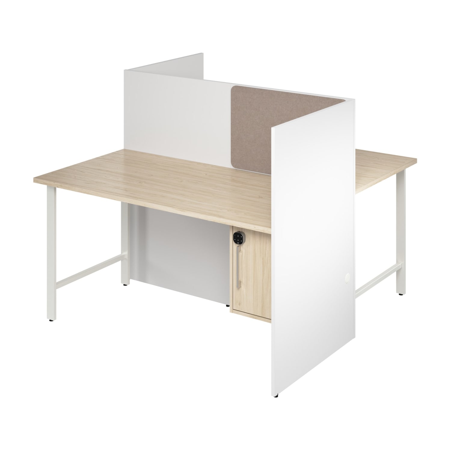 Bush Business Furniture Hustle 60-inch 2 Person Office Cubicles with Locking Storage Cabinet, White/Natural Elm, Standard Delivers