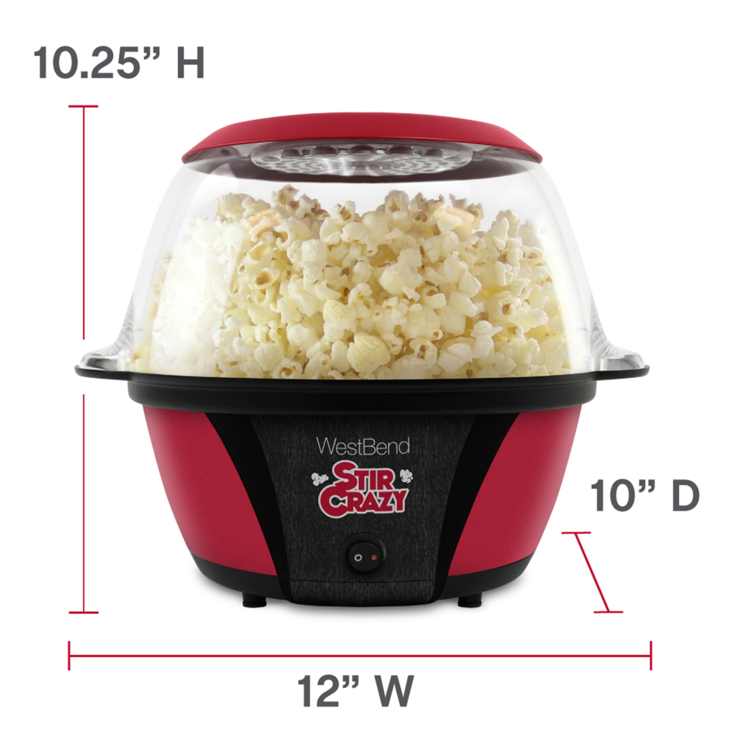 West Bend Stir Crazy Popcorn Maker, 10-3/16in x 11-1/16in x 12-1/4in, Red - Image 4