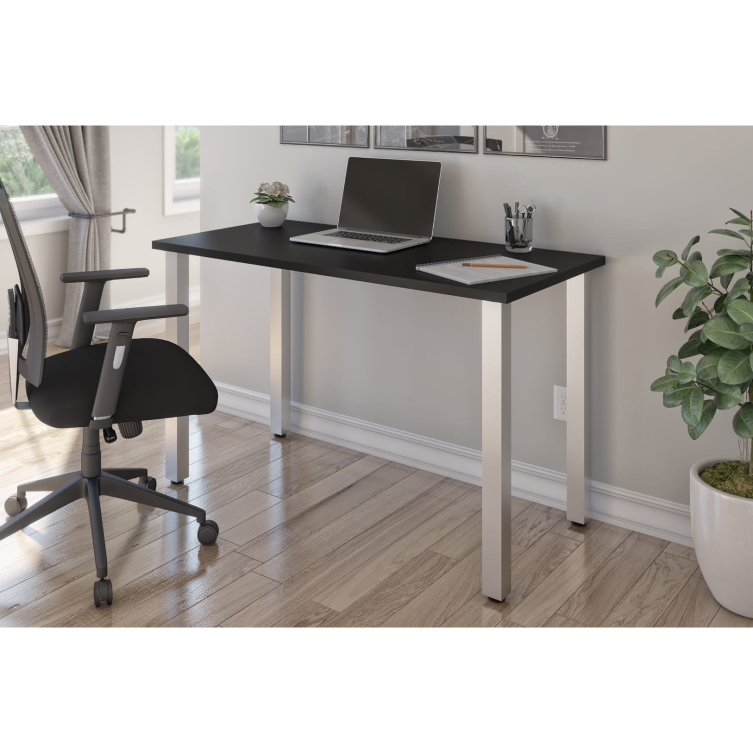 Bestar Universal 48inW Table Computer Desk With Square Metal Legs, Black - Image 3