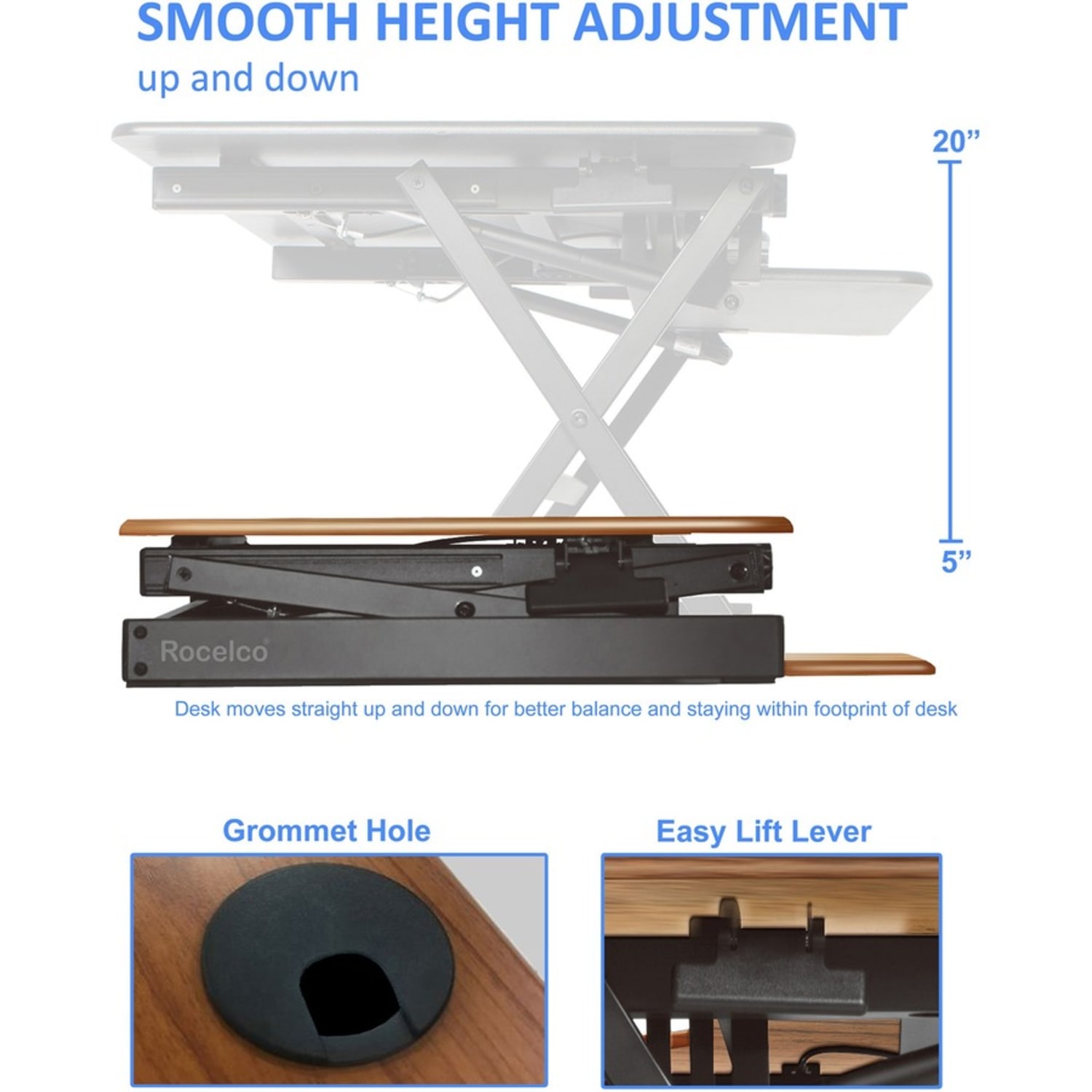 Rocelco DADRT Standing Desk Riser, Teak/Black - Image 6