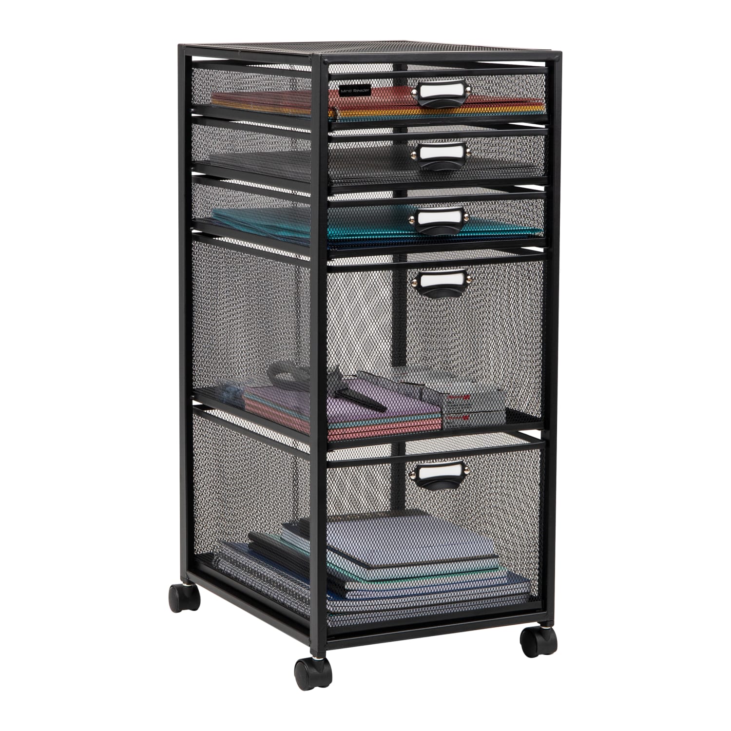 Mind Reader Multipurpose Rolling Storage Cart with Drawers, Office Organizer, Utility Cart, 25inH  x 14inW x 11inD, Black